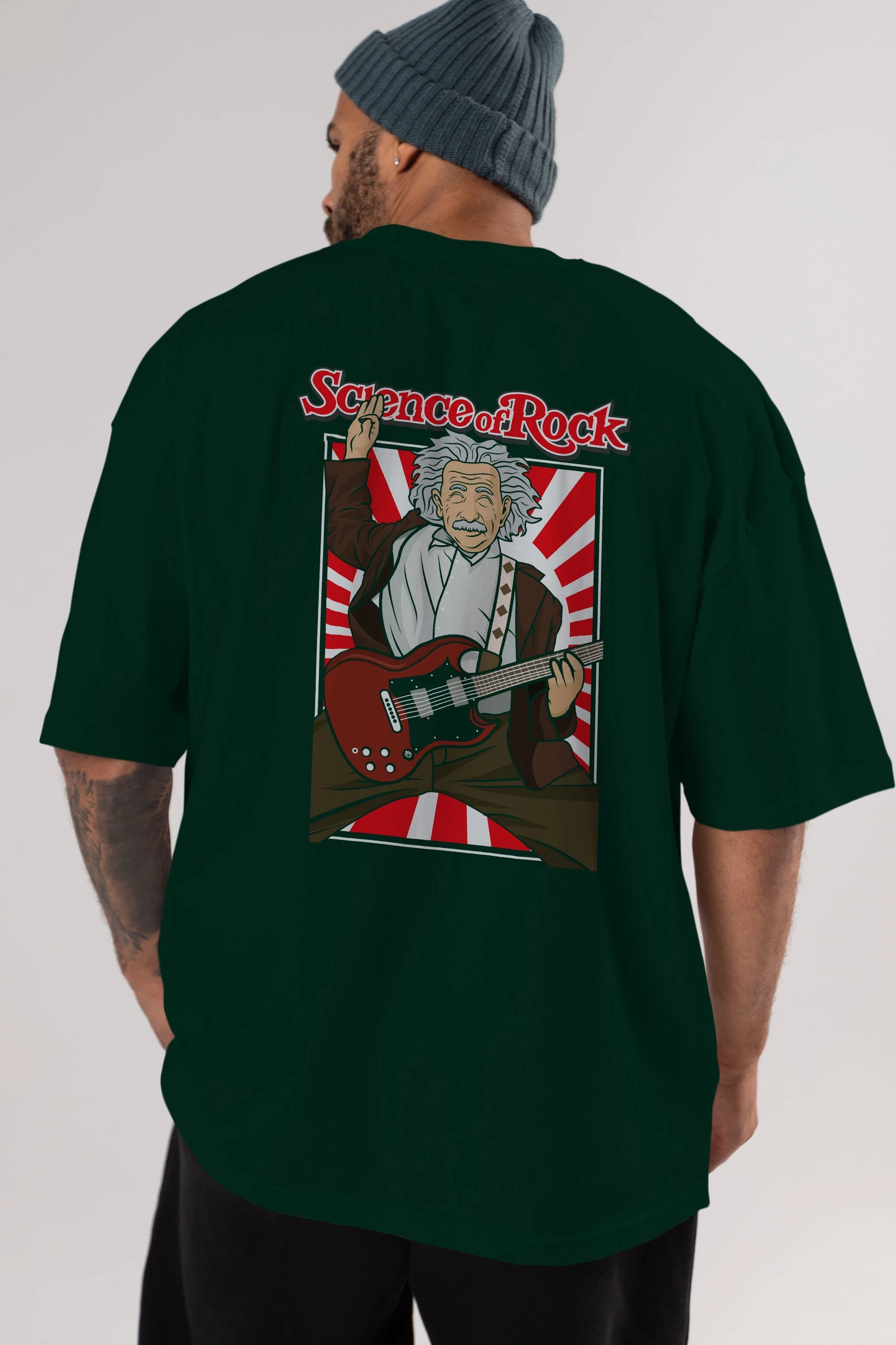 Einstein Science Of Rock Arka Baskılı Oversize t-shirt Erkek Kadın Unisex %100 Pamuk tişort