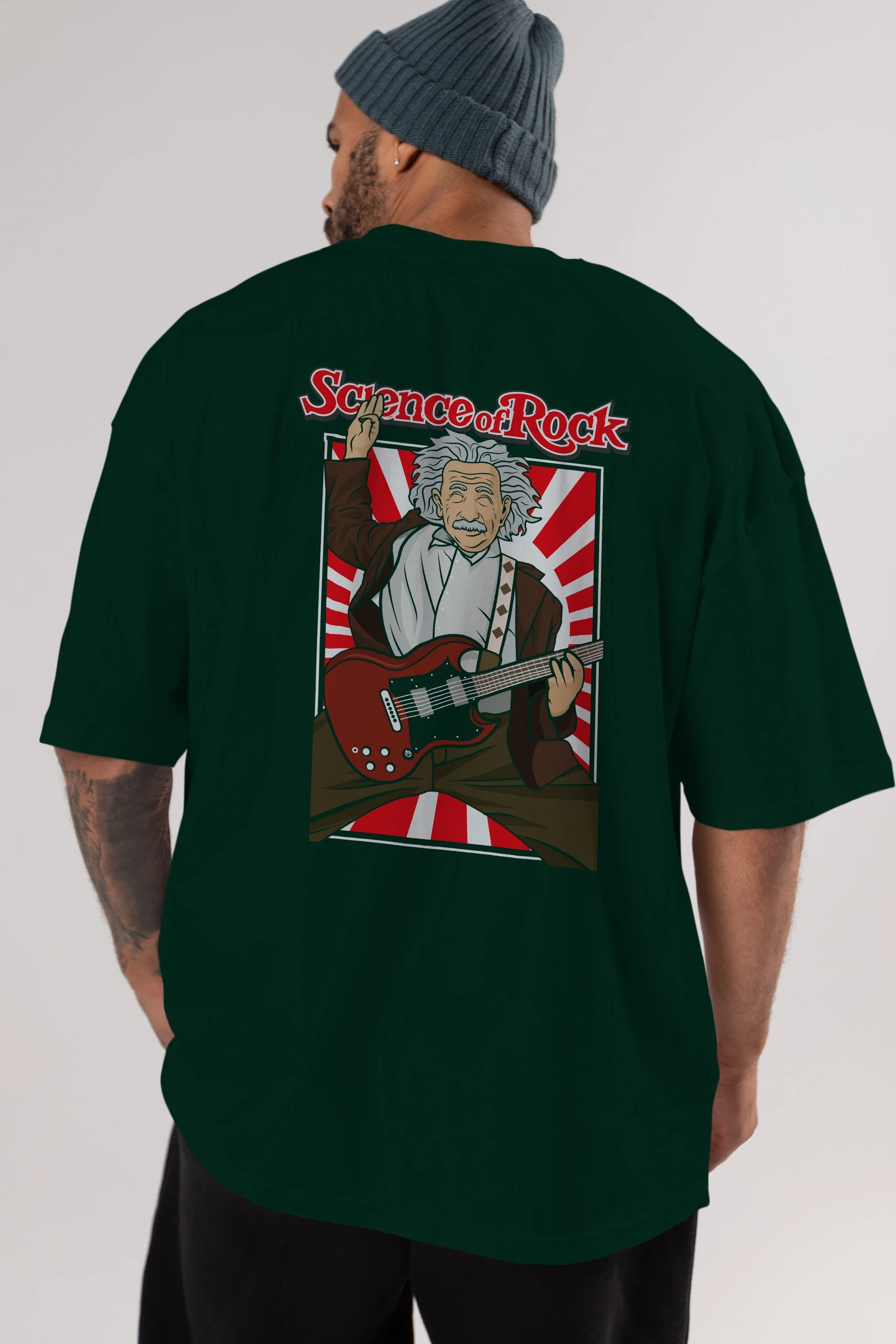 Einstein Science Of Rock Arka Baskılı Oversize t-shirt Erkek Kadın Unisex %100 Pamuk tişort