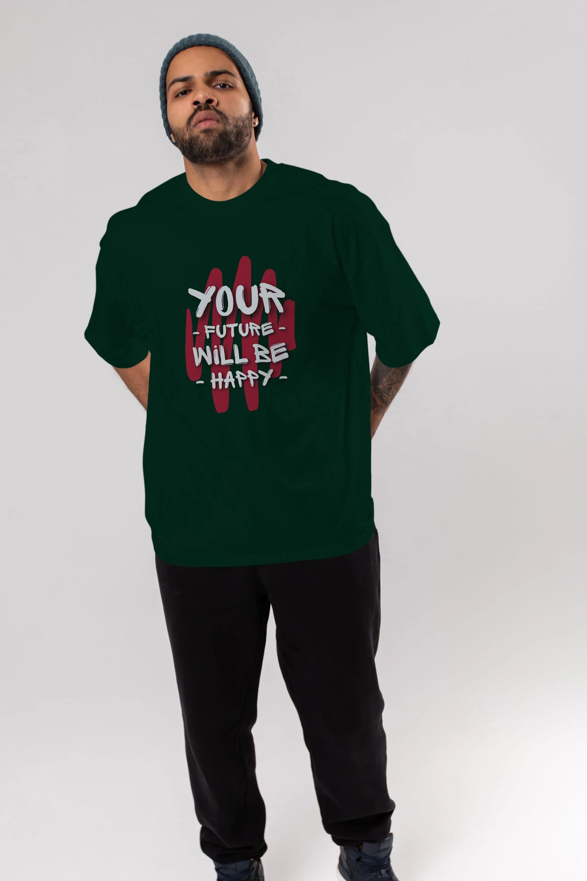 Your Future Will be Happy Yazılı Ön Baskılı Oversize t-shirt Erkek Kadın Unisex