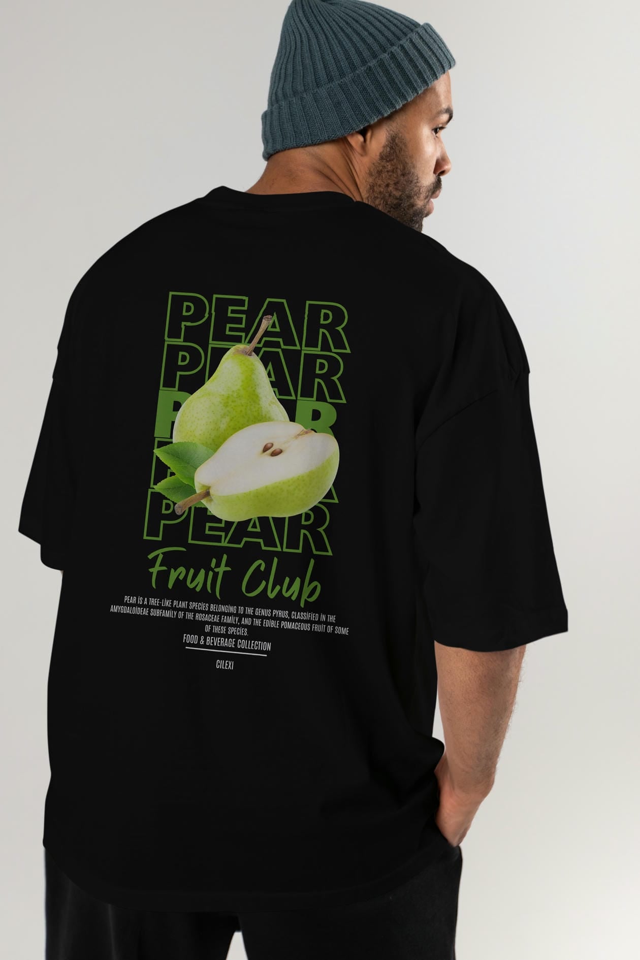 Pear Arka Baskılı Oversize t-shirt Erkek Kadın Pamuk Bisiklet Yaka tişort