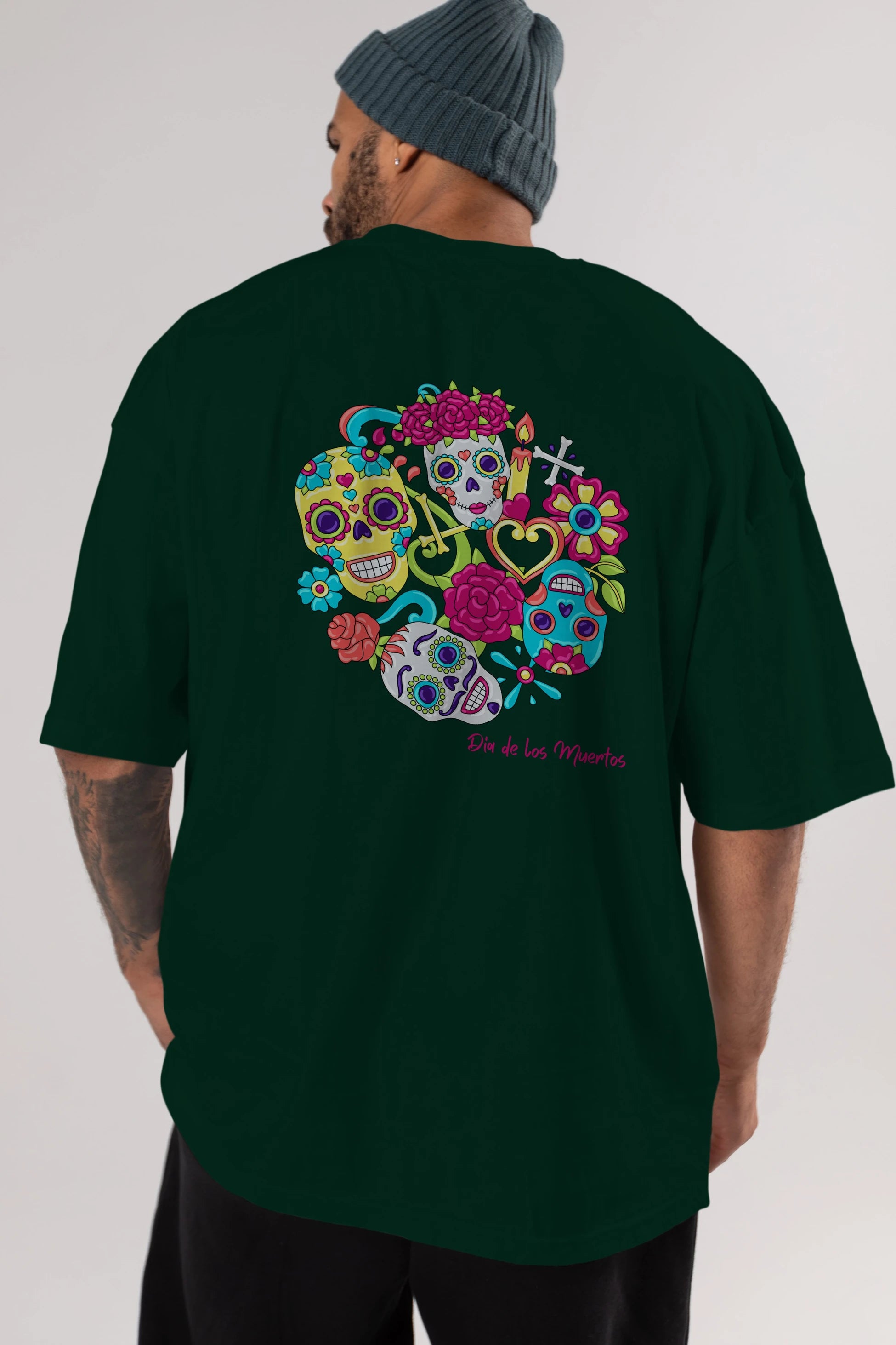 Dia de los Muertos Arka Baskılı Oversize t-shirt Erkek Kadın Unisex