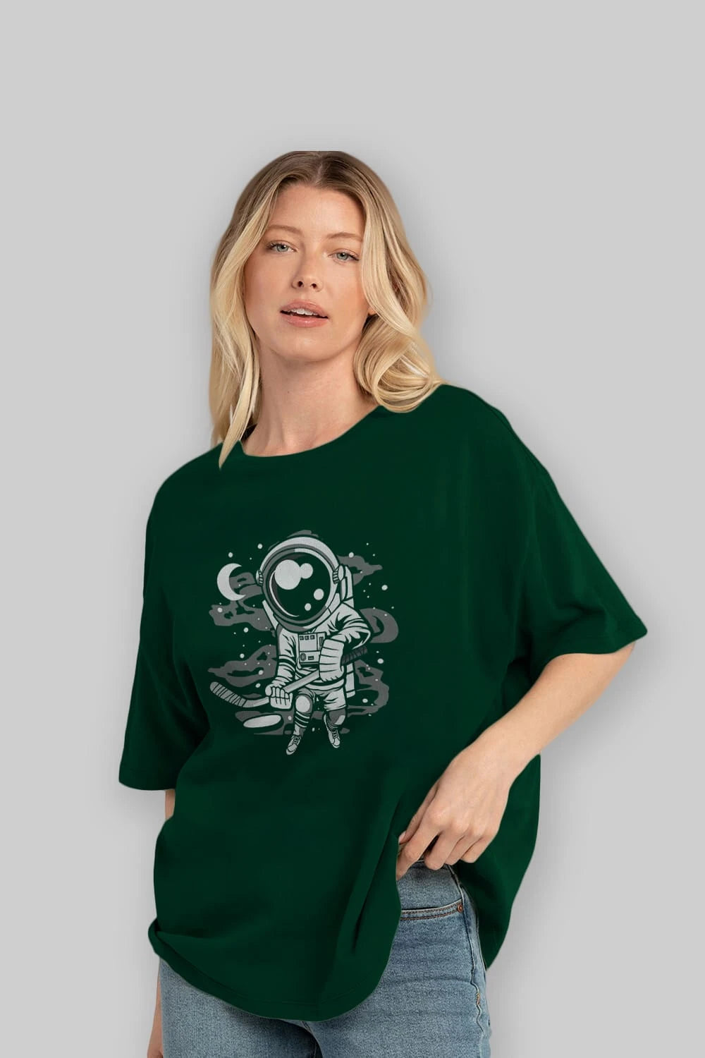 Hockey Player Astronaut Ön Baskılı Oversize t-shirt Erkek Kadın Unisex