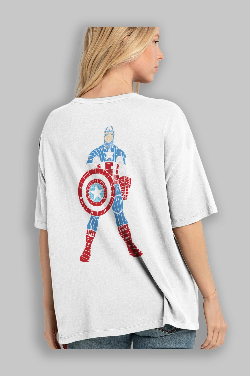 Captain America Arka Baskılı Oversize t-shirt %100 pamuk Erkek Kadın Unisex