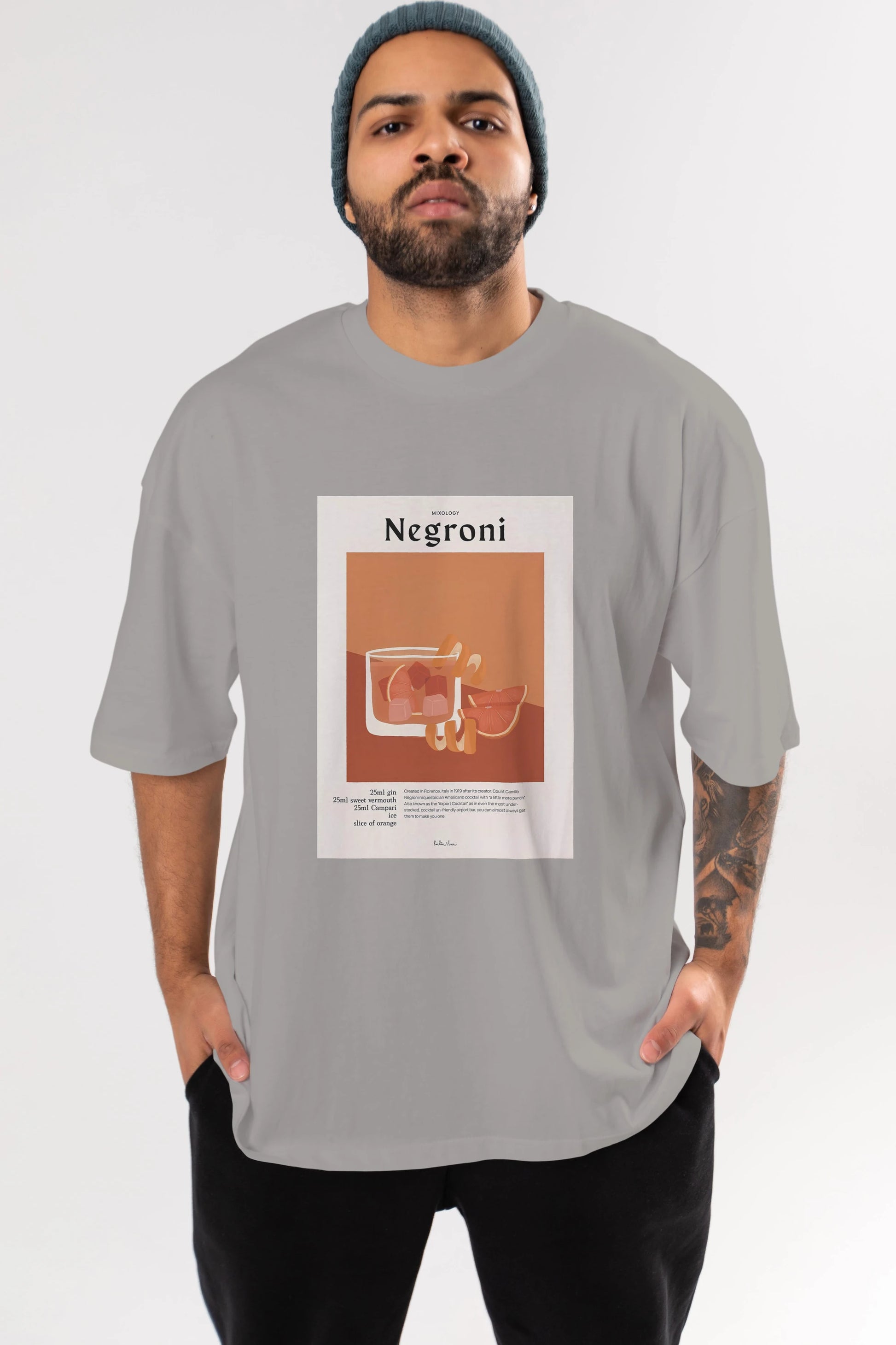Mixology Negroni Ön Baskılı Oversize t-shirt Erkek Kadın Unisex %100 Pamuk Bisiklet Yaka tişort