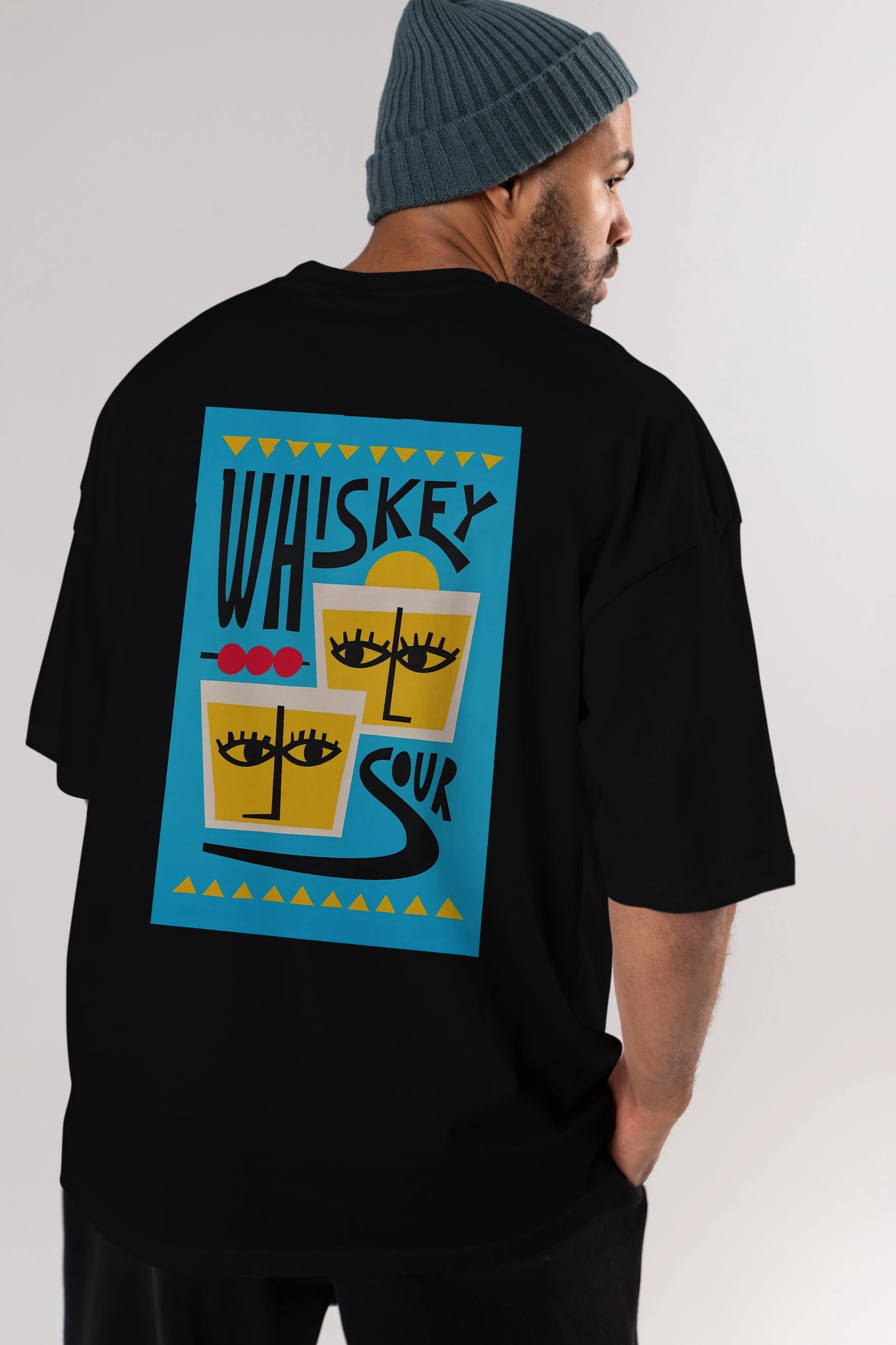 Whiskey Sour 2 Arka Baskılı Oversize t-shirt Erkek Kadın Unisex %100 Pamuk Bisiklet Yaka tişort