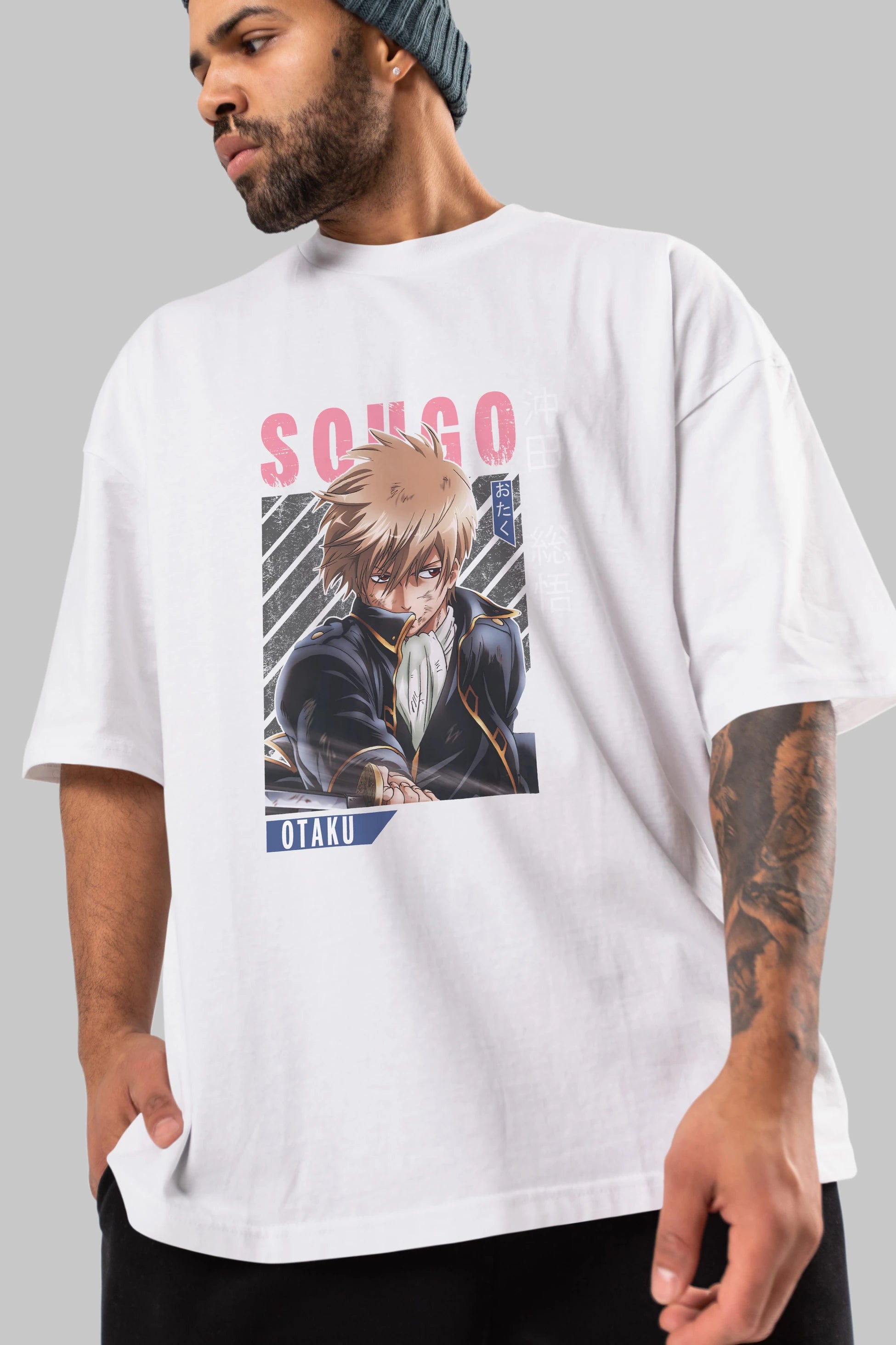 Sougo Okita GINTAMA Anime Ön Baskılı Oversize t-shirt %100 pamuk Erkek Kadın Unisex