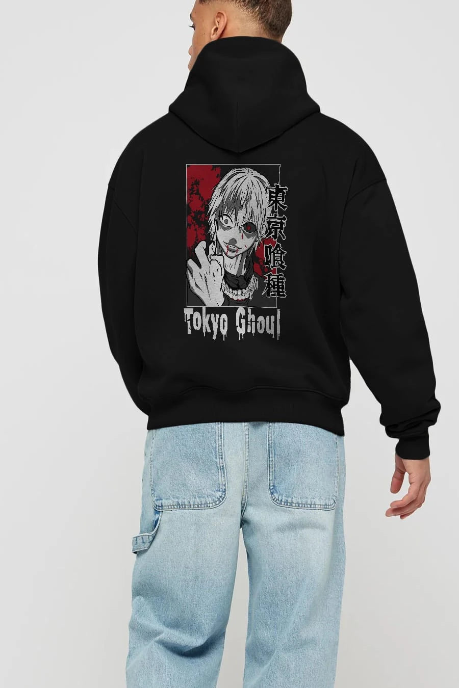 Kaneki Ken TOKYO GHOUL Anime Arka Baskılı Hoodie Oversize Kapüşonlu Sweatshirt Erkek Kadın Unisex