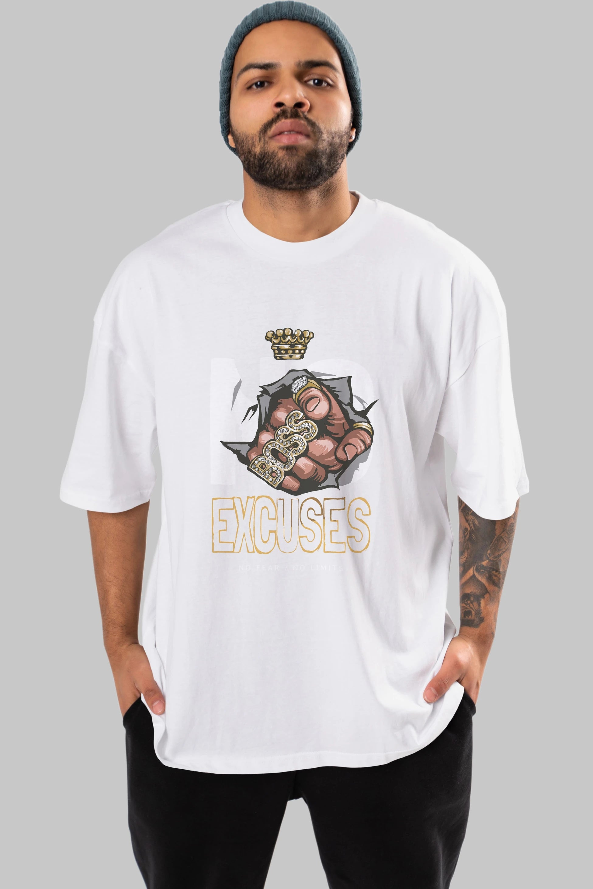 No Excuses Ön Baskılı Oversize t-shirt Erkek Kadın Unisex