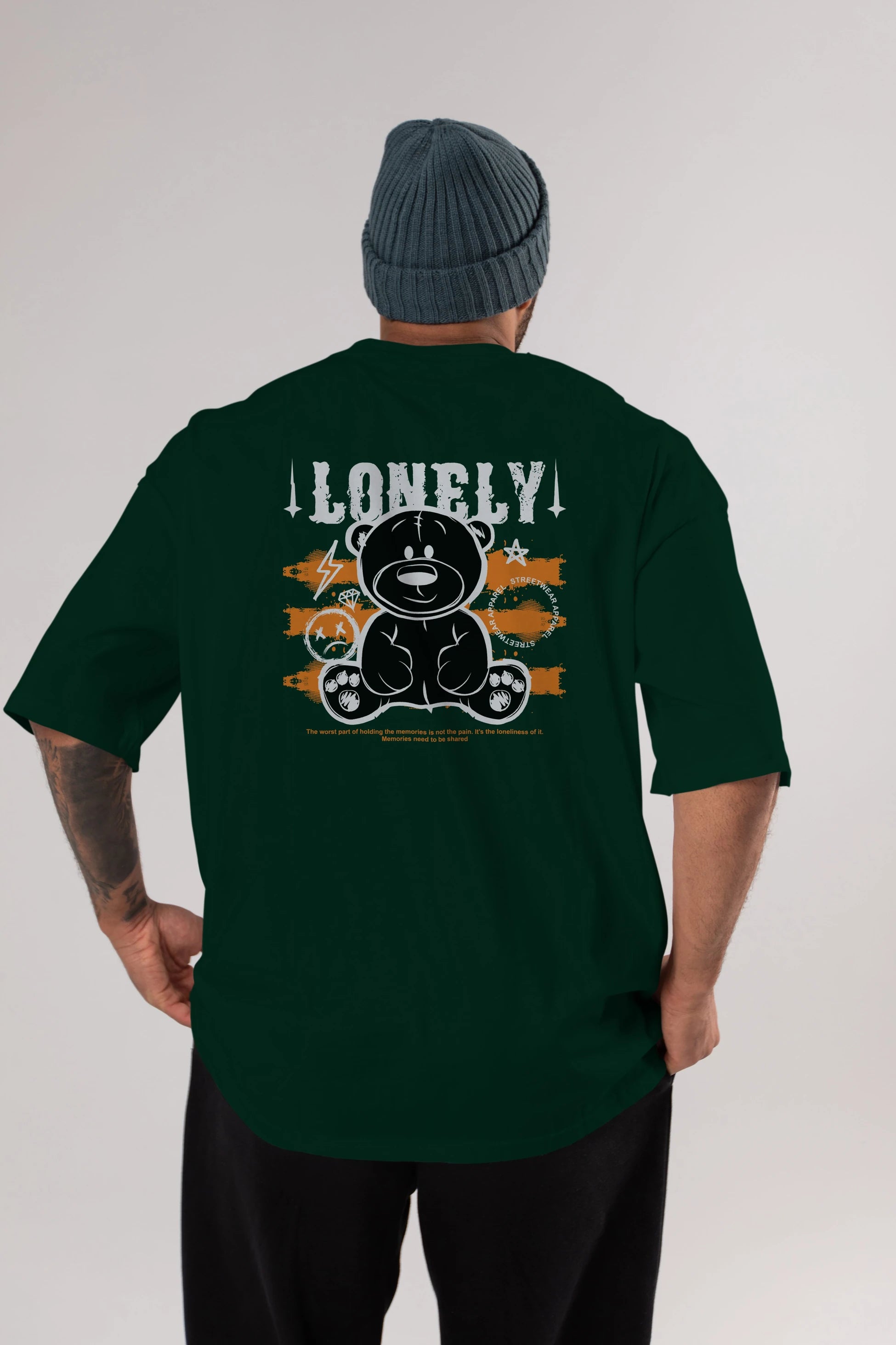 Teddy Bear Lonely Arka Baskılı Oversize t-shirt Erkek Kadın Unisex