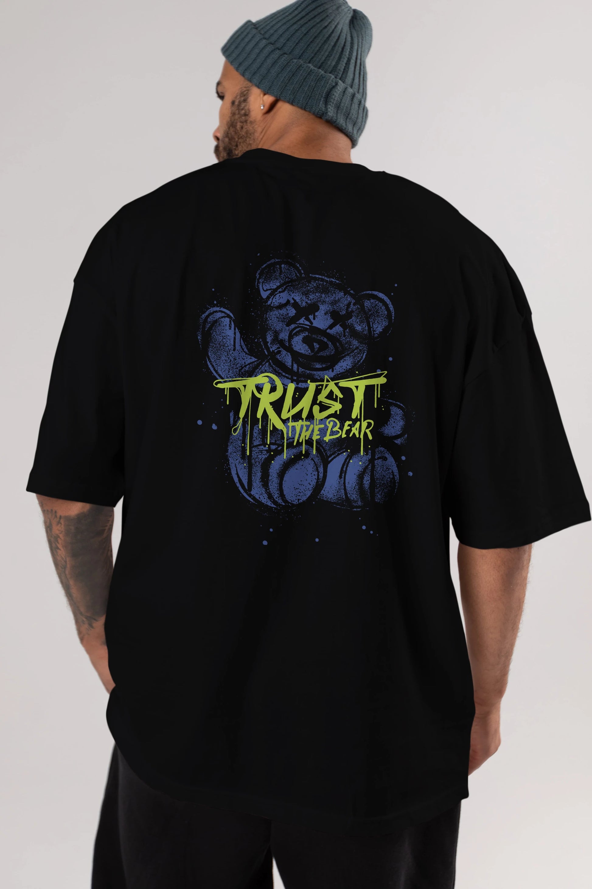 Trust The Bear 4 Arka Baskılı Oversize t-shirt Erkek Kadın Unisex