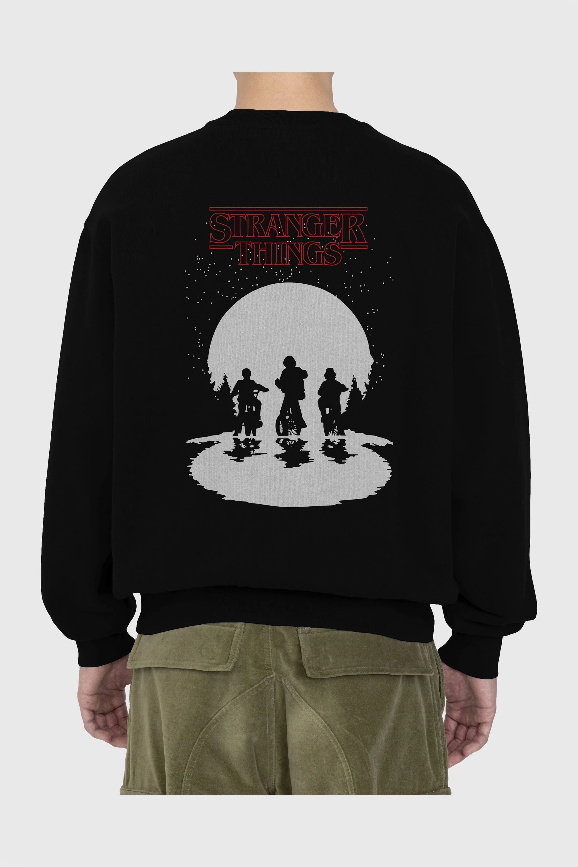 Stranger Things Arka Baskılı Oversize Sweatshirt Erkek Kadın Unisex