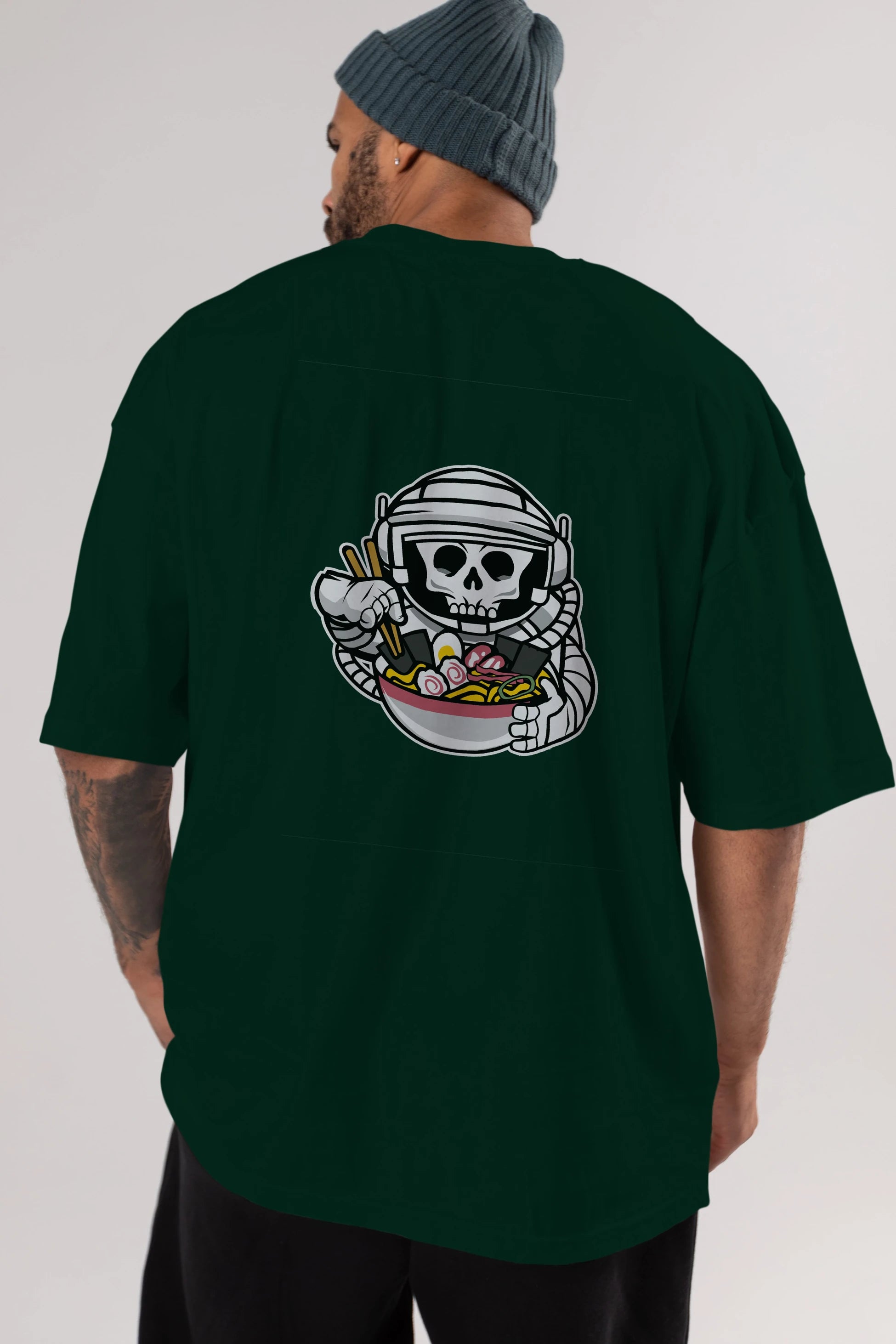 Astronaut Ramen Arka Baskılı Oversize t-shirt Erkek Kadın Unisex %100 Pamuk tişort