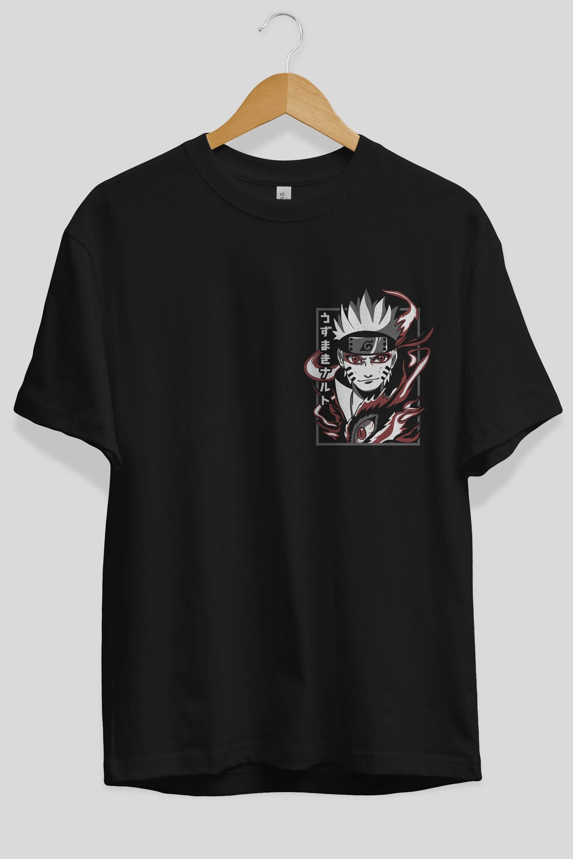 NarutoMod Ön Sol Baskılı Oversize t-shirt Erkek Kadın Unisex %100 Pamuk Bisiklet Yaka tişort