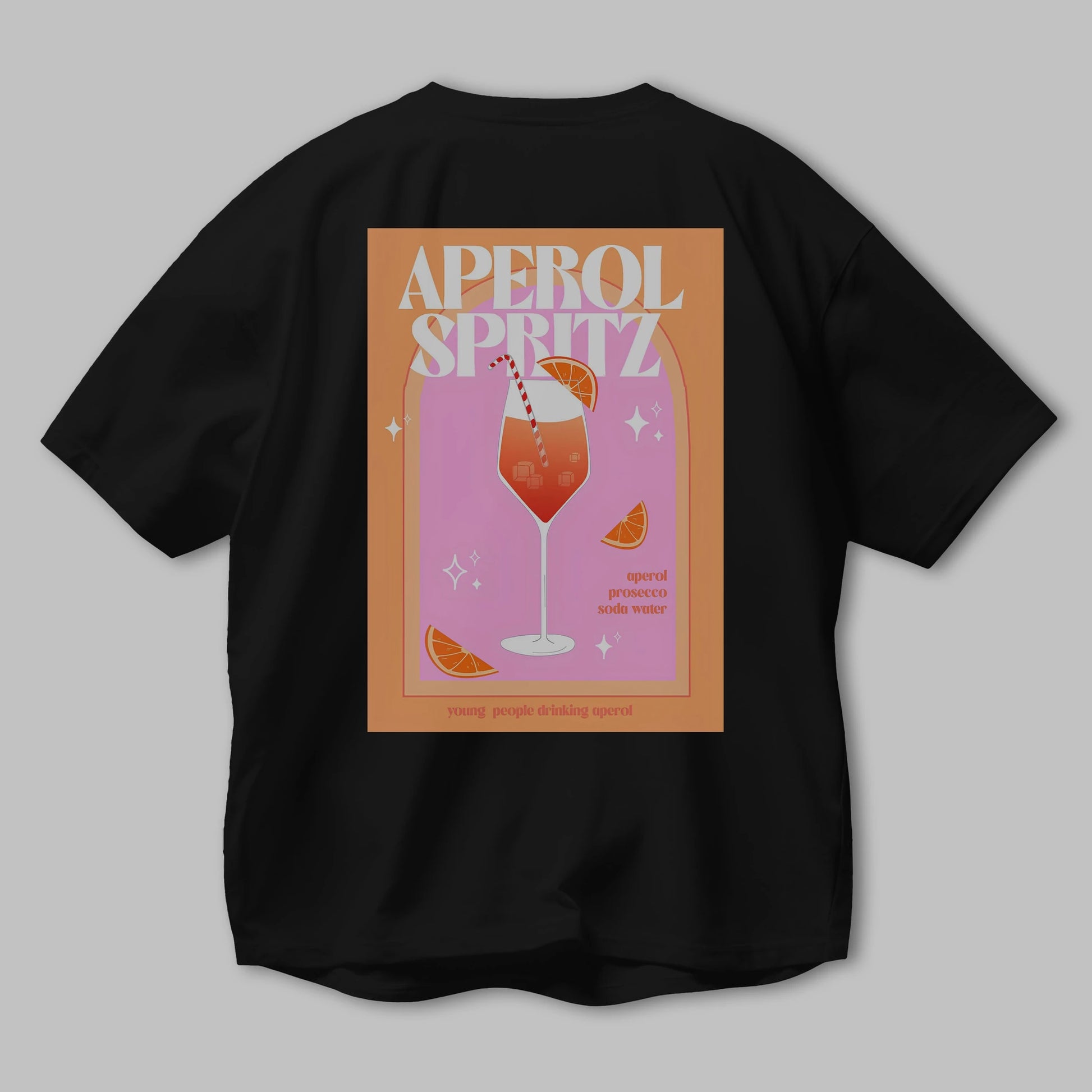 Aperol Spritz 2 Arka Baskılı Oversize t-shirt Erkek Kadın Unisex %100 Pamuk Bisiklet Yaka tişort