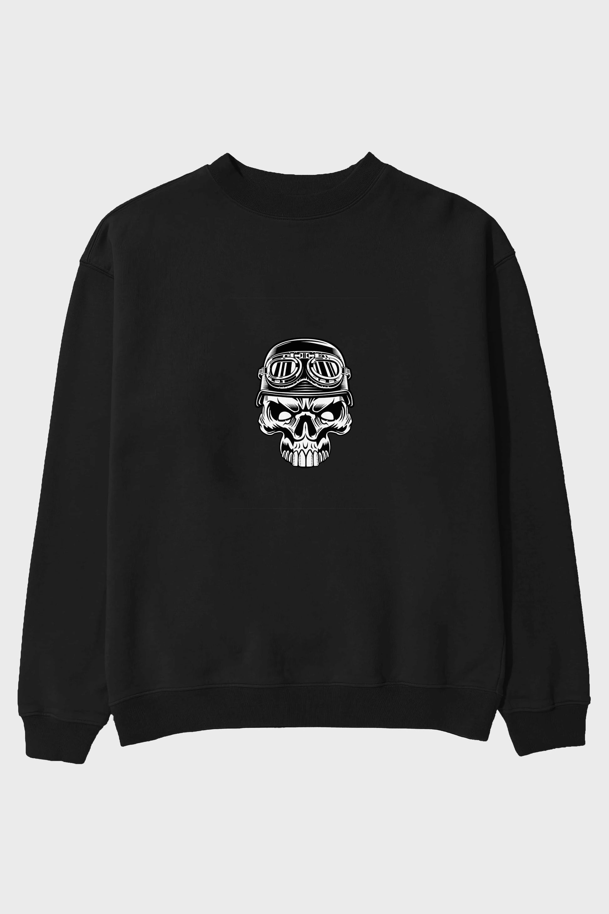 Biker Skull Helmet Ön Baskılı Oversize Sweatshirt Erkek Kadın Unisex