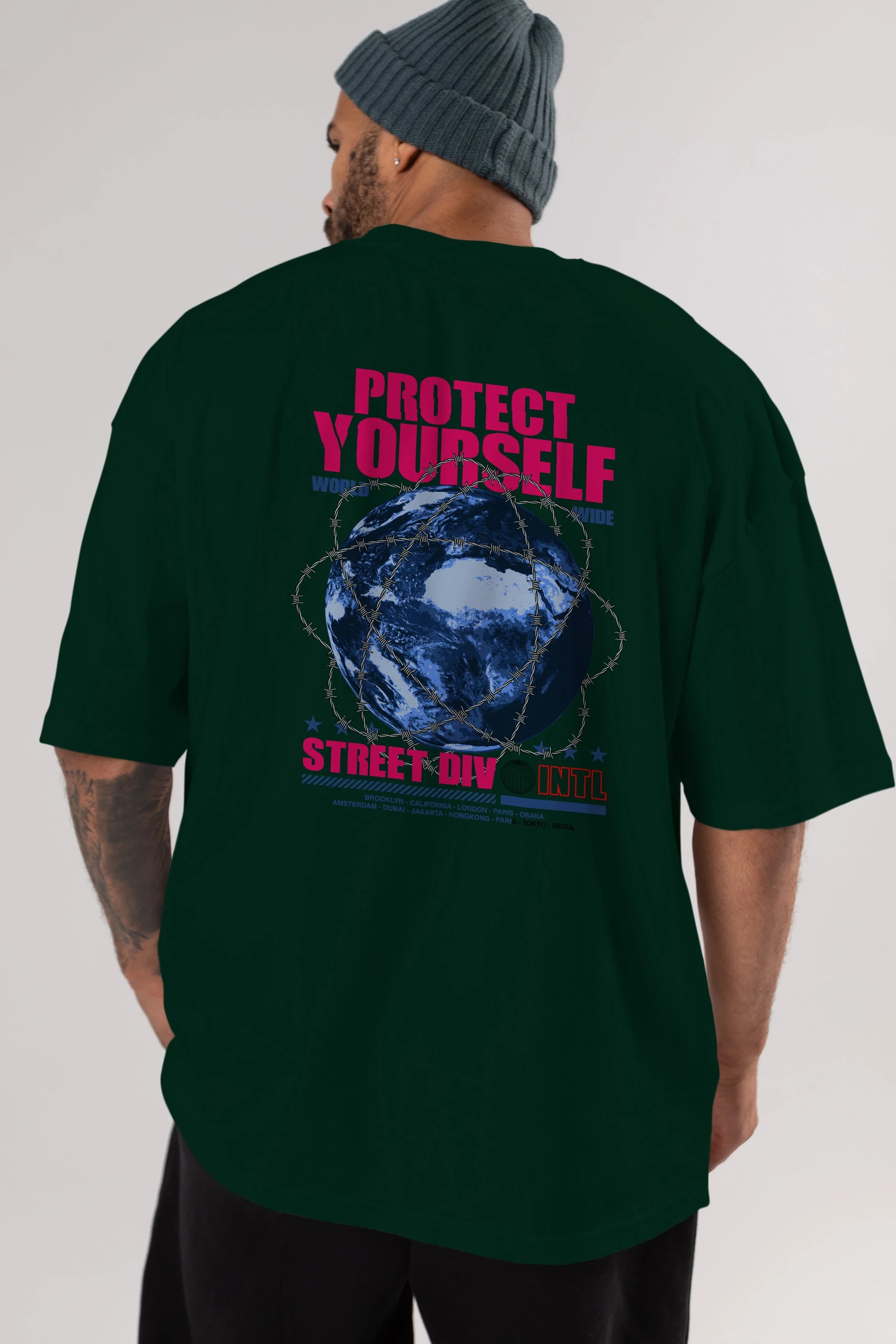 Protect Yourself Arka Baskılı Oversize t-shirt Erkek Kadın Unisex