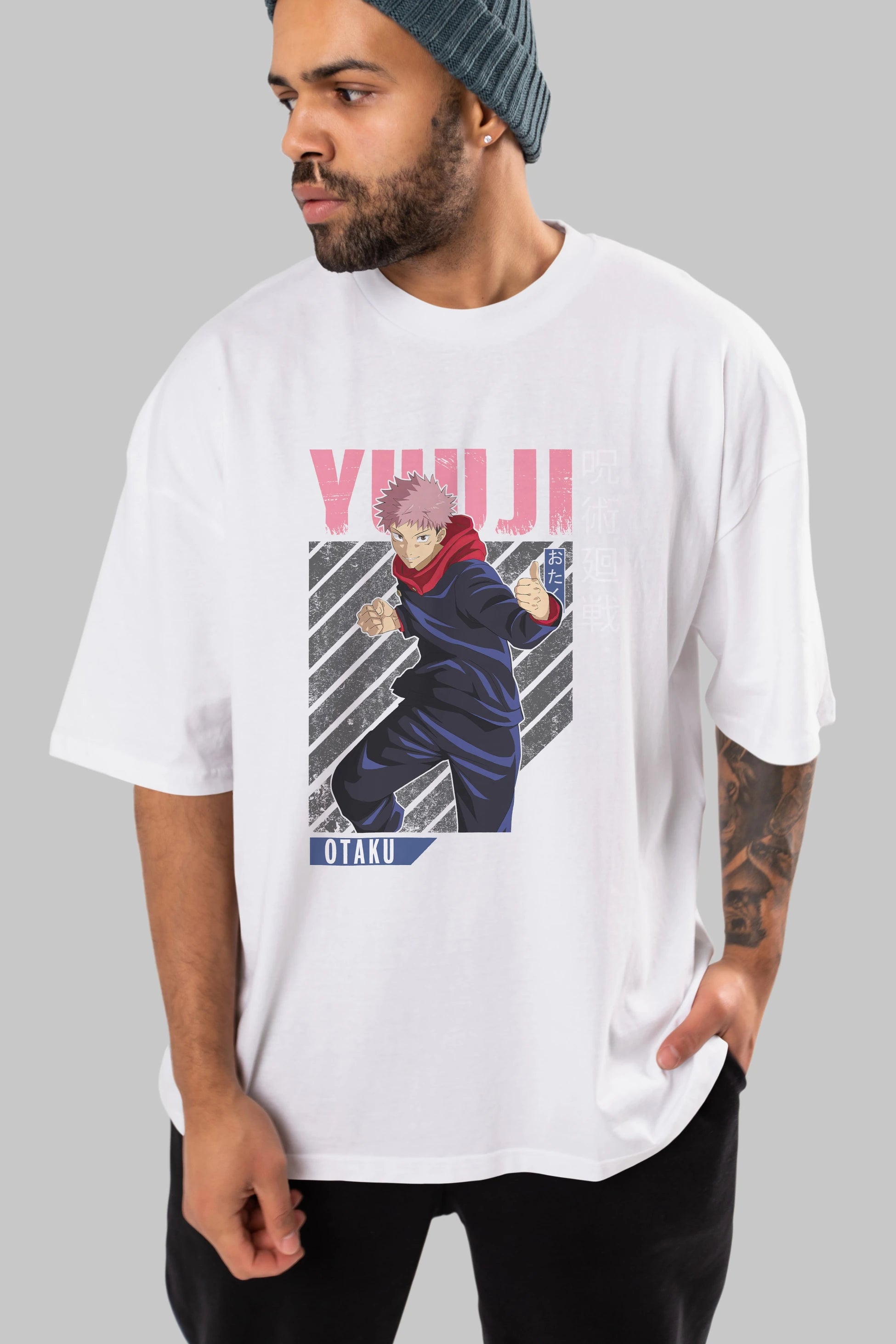 Yuuji Itadori Anime Ön Baskılı Oversize t-shirt %100 pamuk Erkek Kadın Unisex