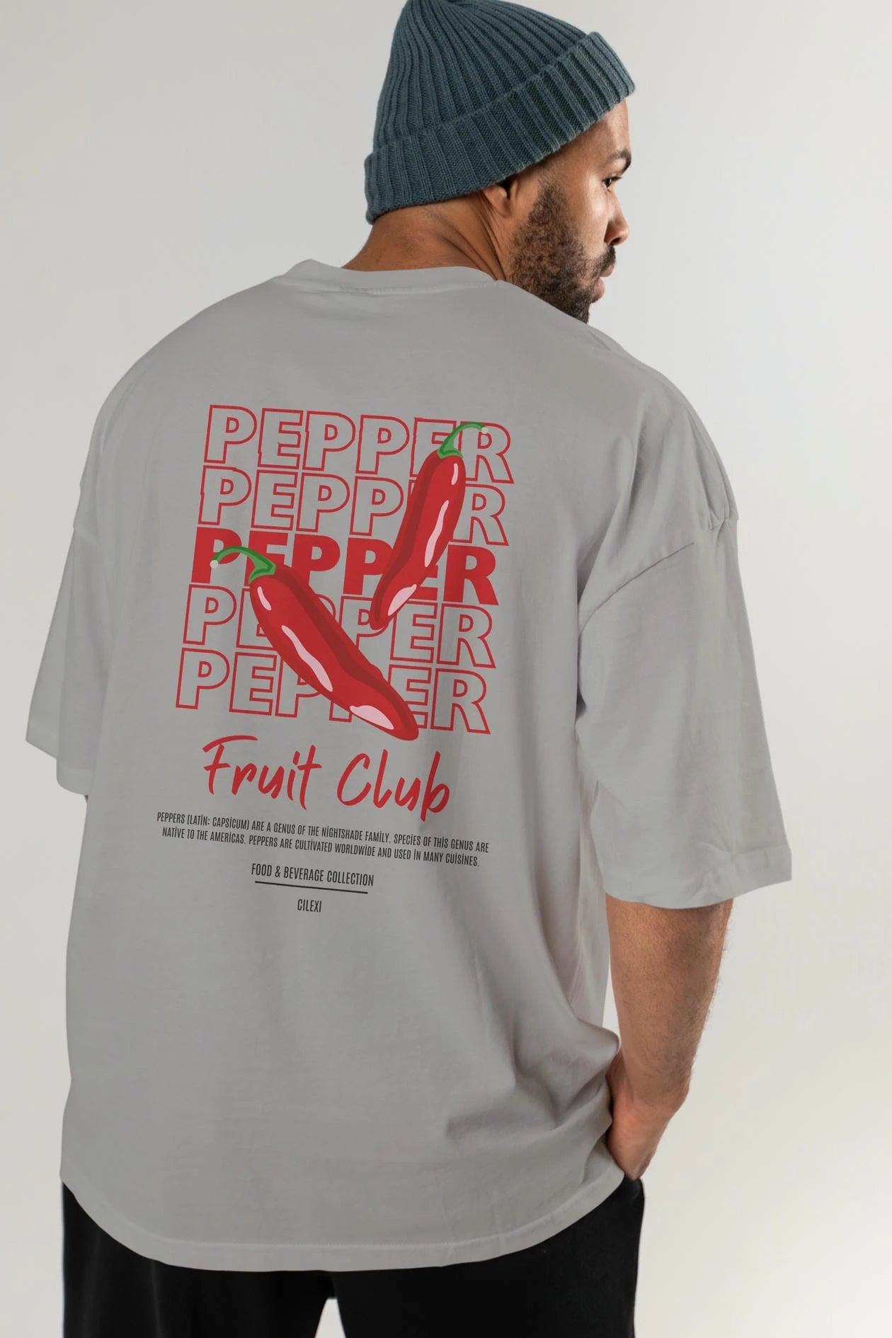 Pepper Arka Baskılı Oversize t-shirt Erkek Kadın Pamuk Bisiklet Yaka tişort