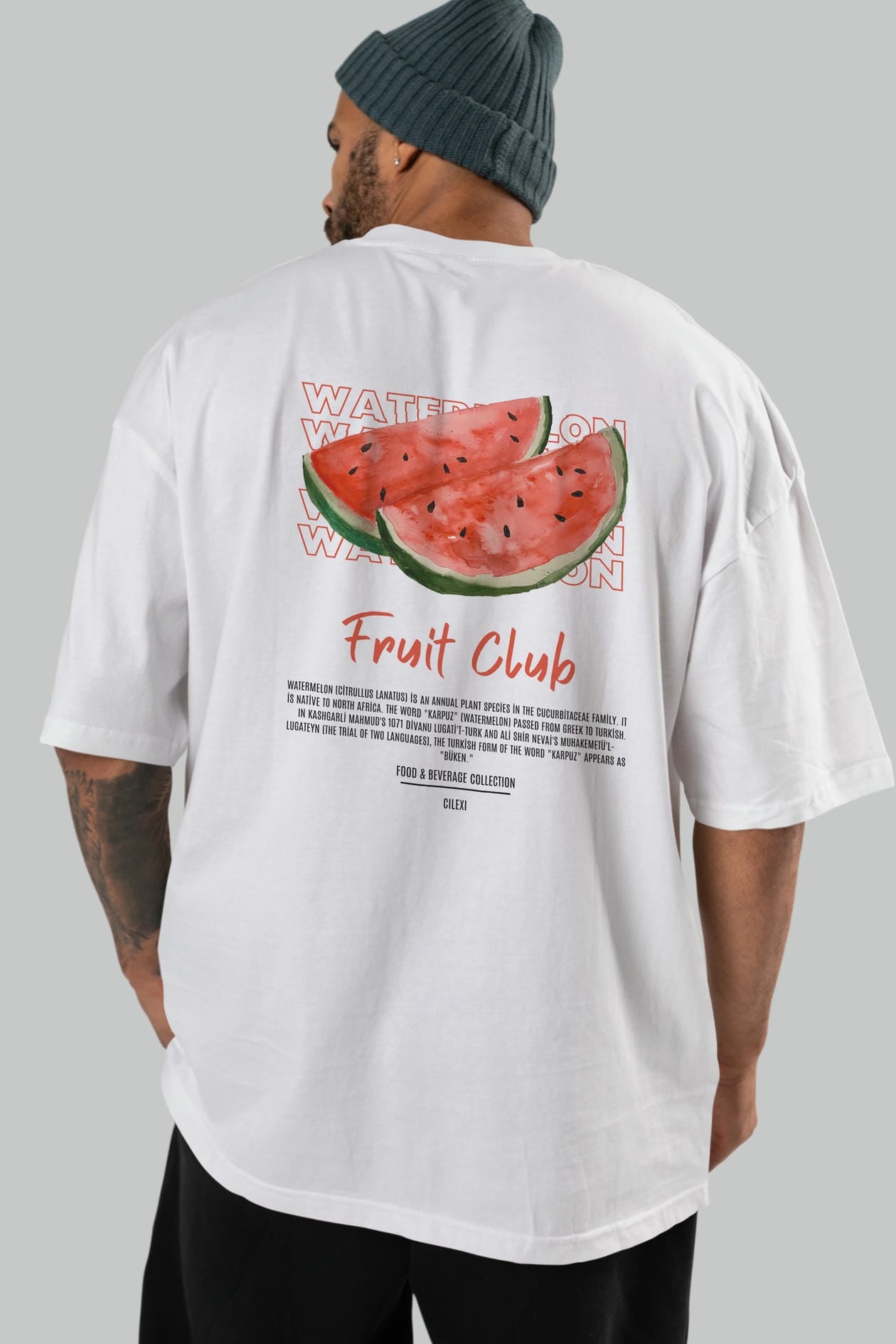 Watermelon Arka Baskılı Oversize t-shirt Erkek Kadın Pamuk Bisiklet Yaka tişort