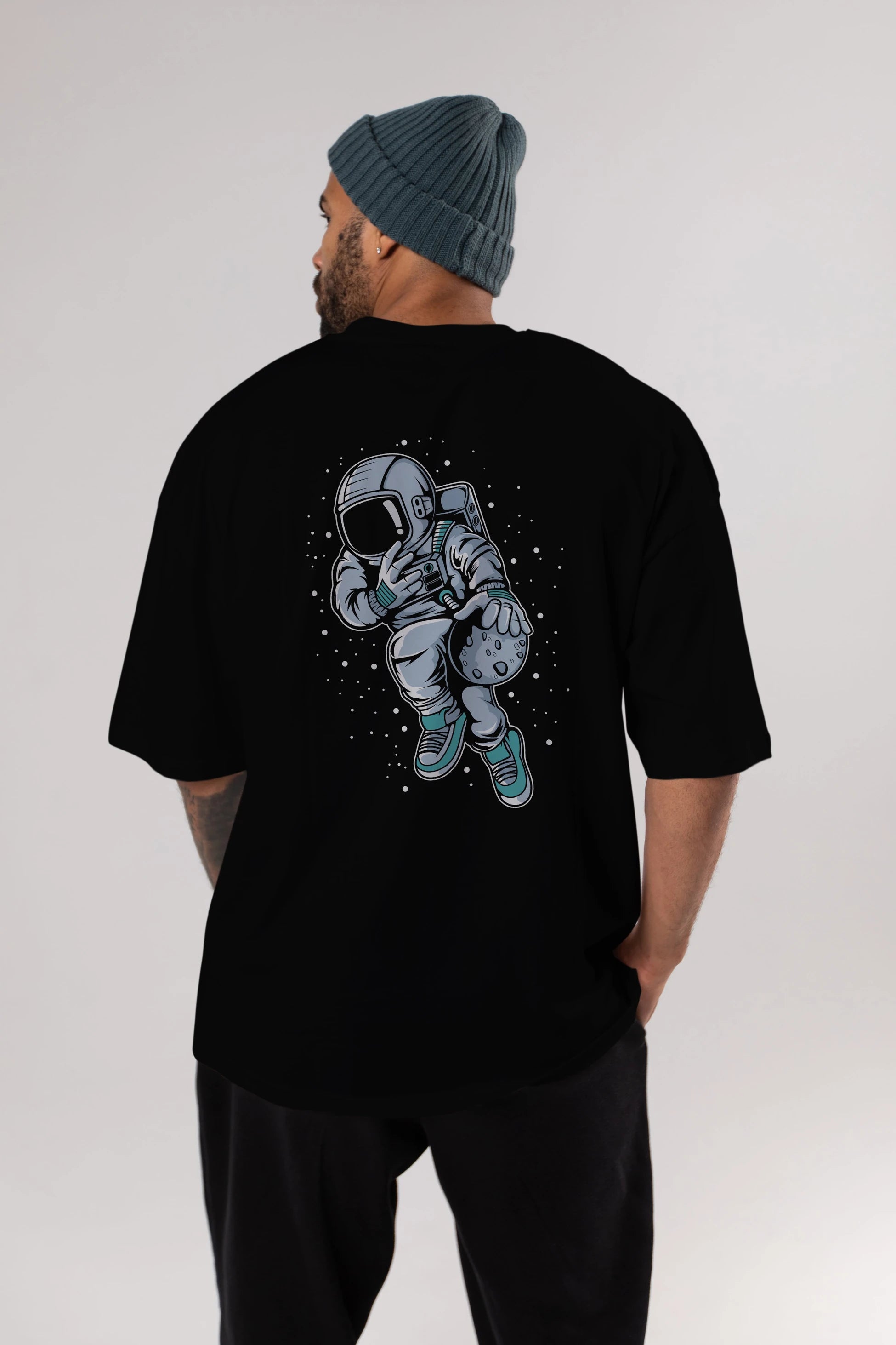 Astronaut Basketball (2) Arka Baskılı Oversize t-shirt Erkek Kadın Unisex