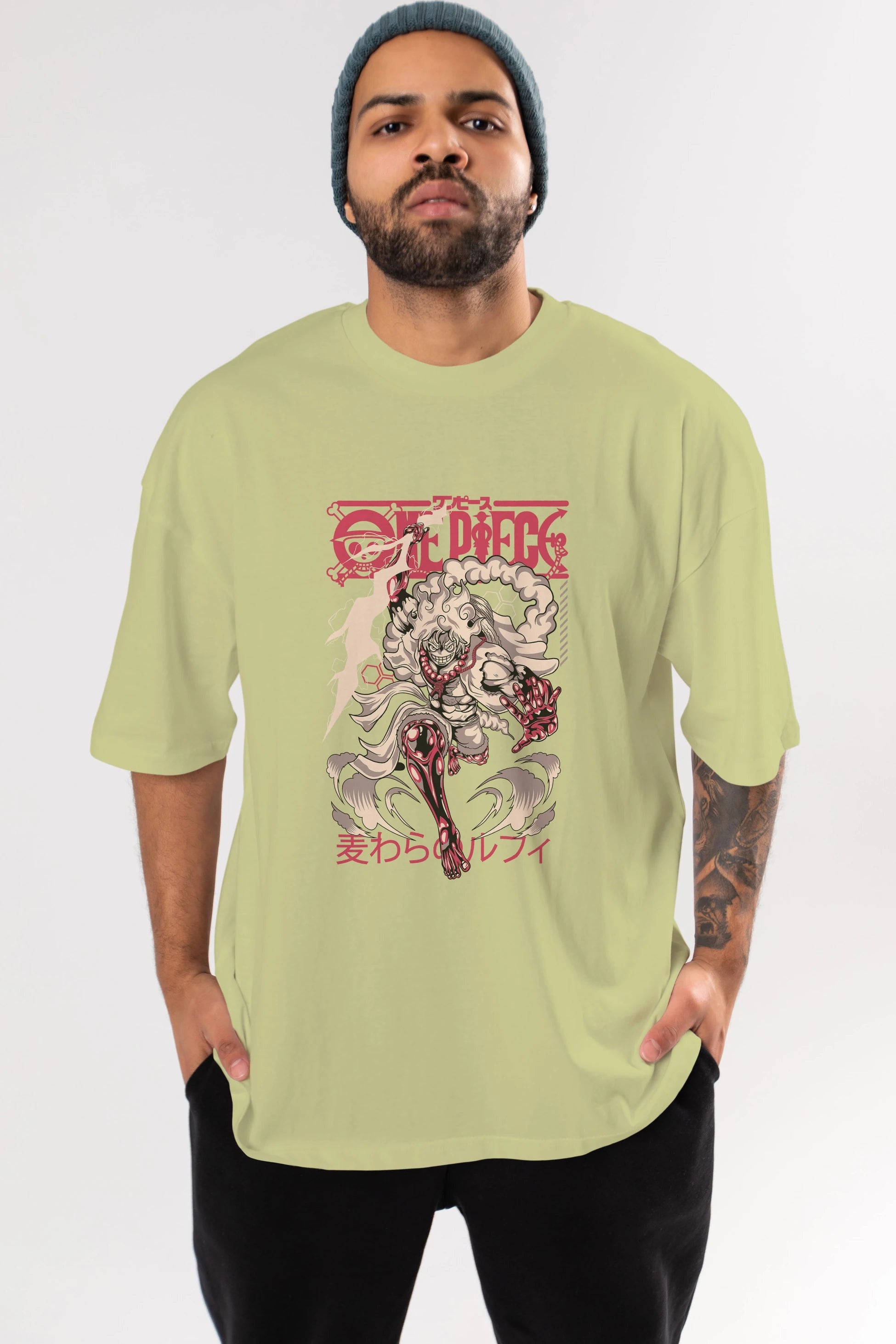 MONKEY D. LUFF-ONE PIECE 1 Anime Ön Baskılı Oversize t-shirt %100 pamuk Erkek Kadın Unisex