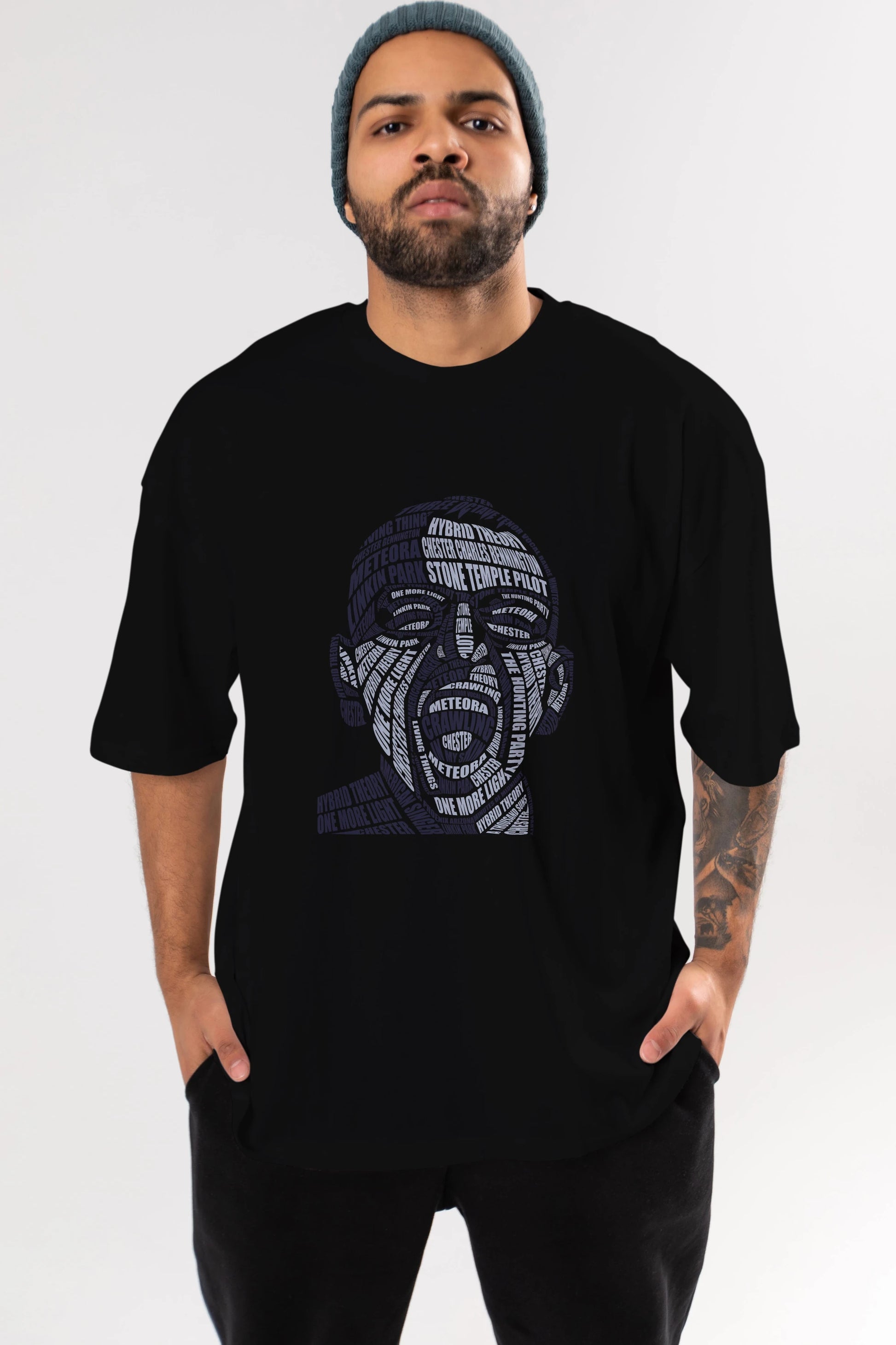 Chester Bennington Calligram Ön Baskılı Oversize t-shirt %100 pamuk Erkek Kadın Unisex