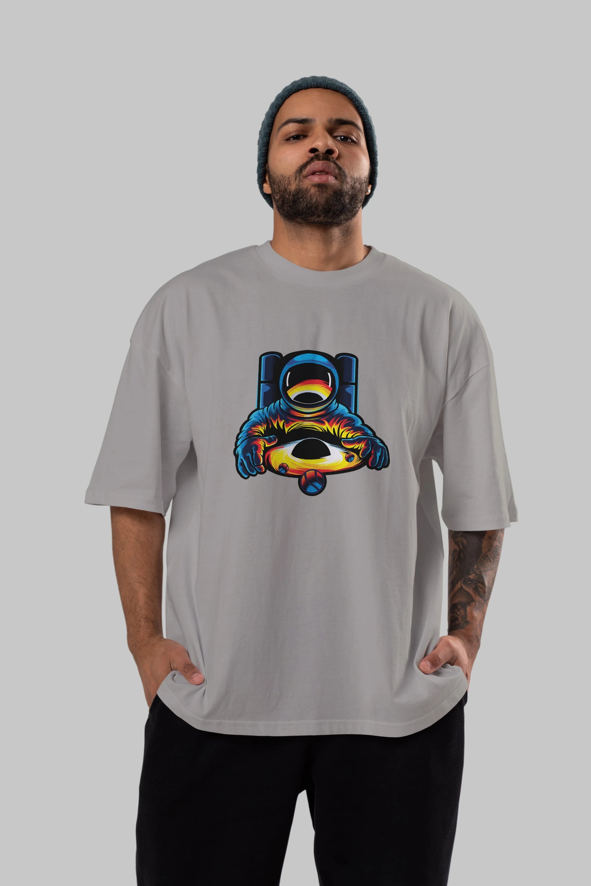 Astronaut & Black Hole Ön Baskılı Oversize t-shirt Erkek Kadın Unisex