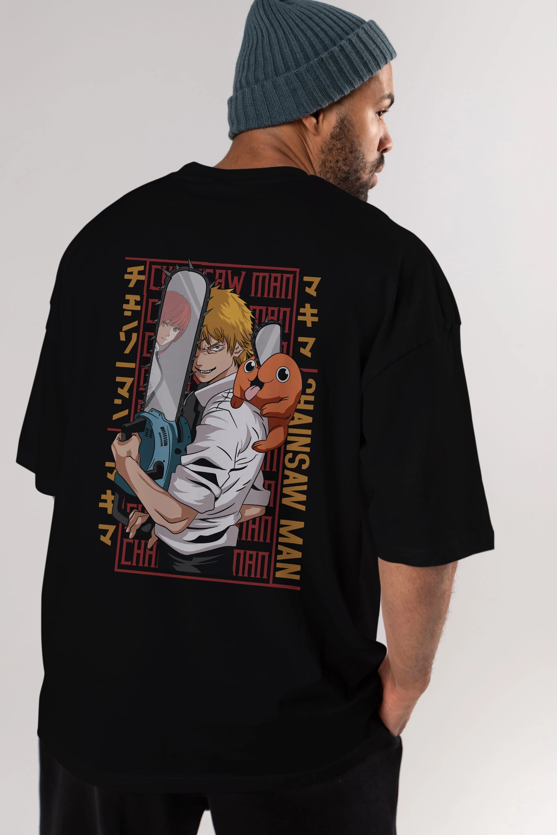 Chainsaw DENJI Anime Arka Baskılı Oversize t-shirt Erkek Kadın Unisex