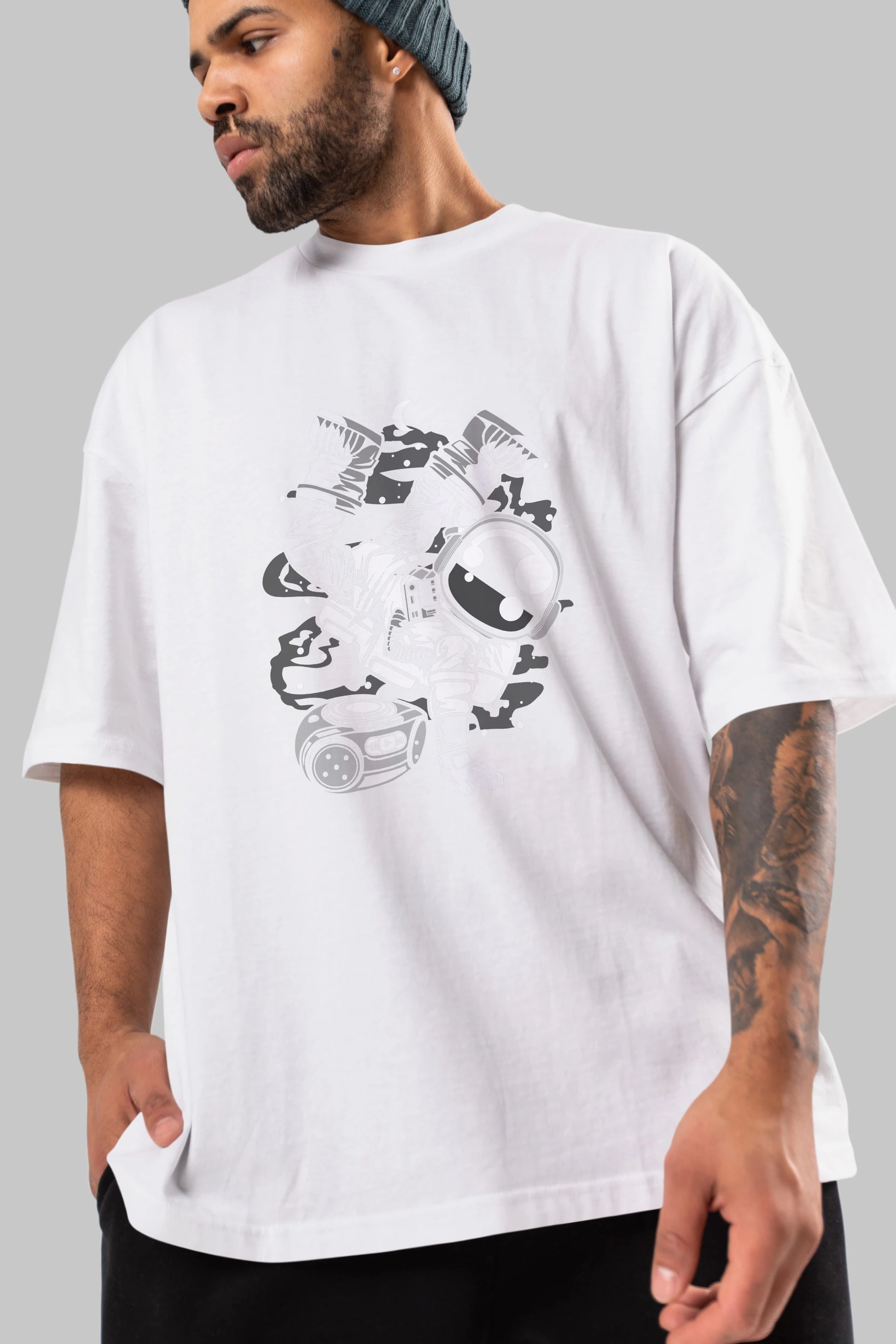 Space Breakdance Ön Baskılı Oversize t-shirt Erkek Kadın Unisex