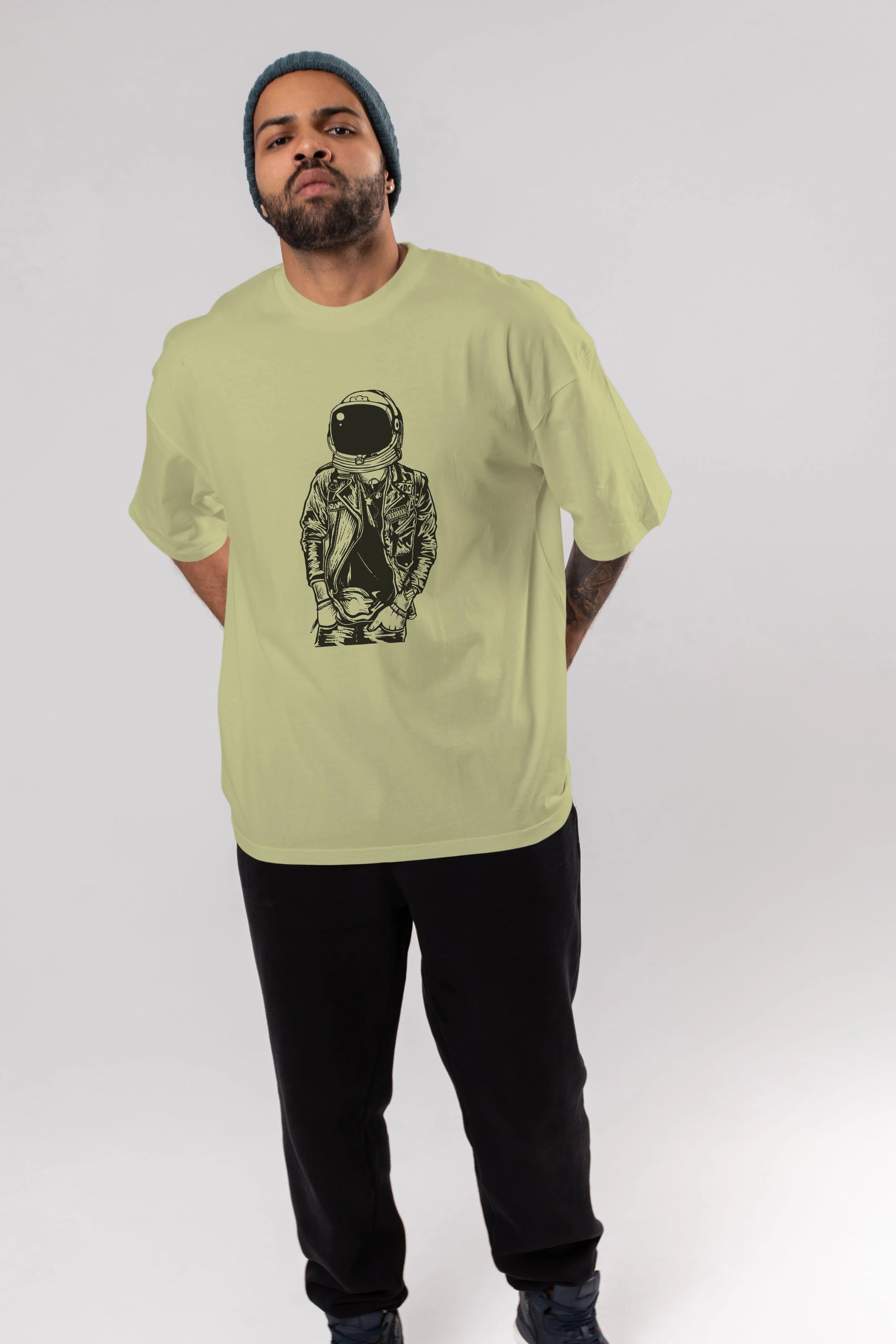 Astronaut Punkster Ön Baskılı Oversize t-shirt Erkek Kadın Unisex %100 Pamuk tişort