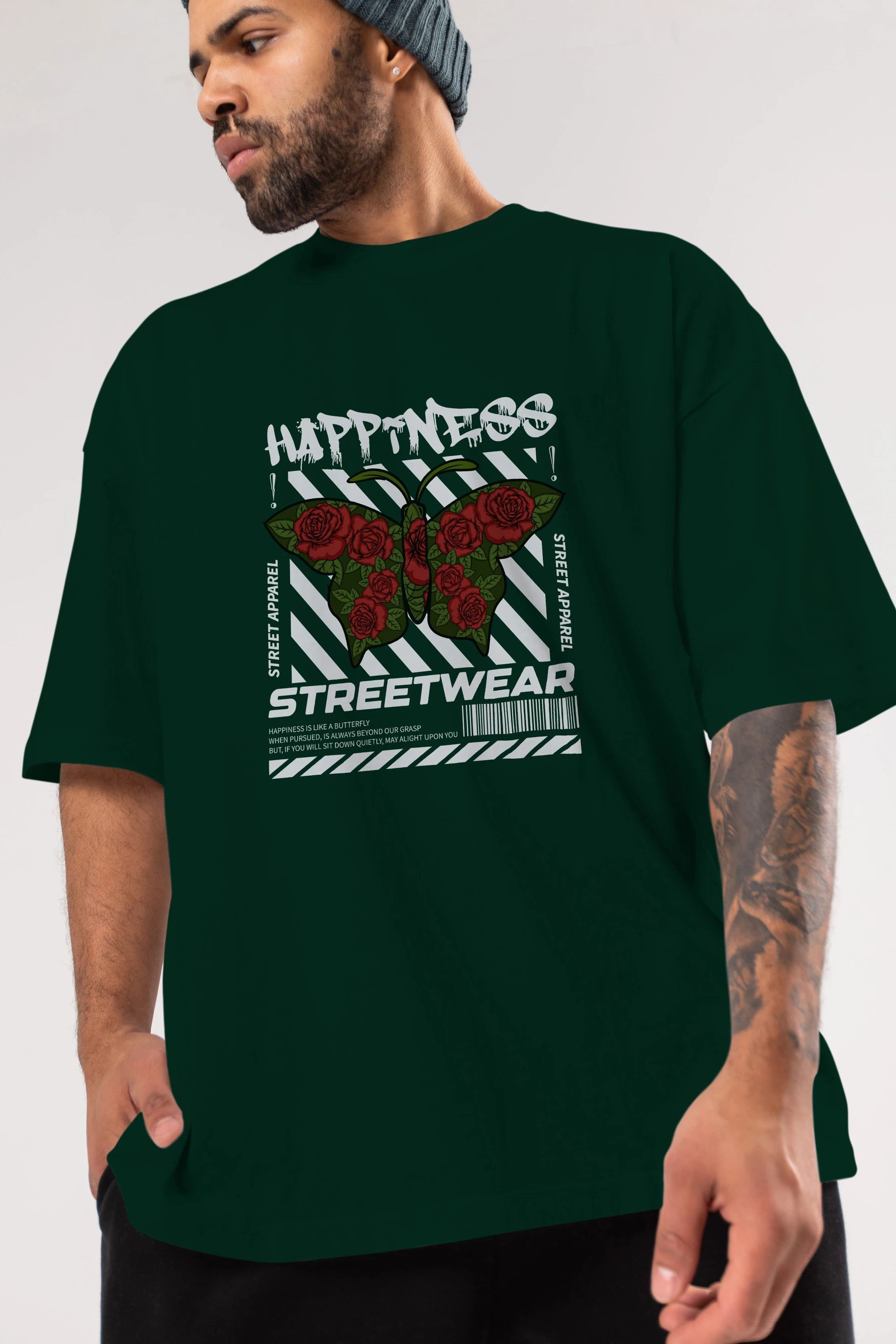 Happiness Streetwear Ön Baskılı Oversize t-shirt Erkek Kadın Unisex