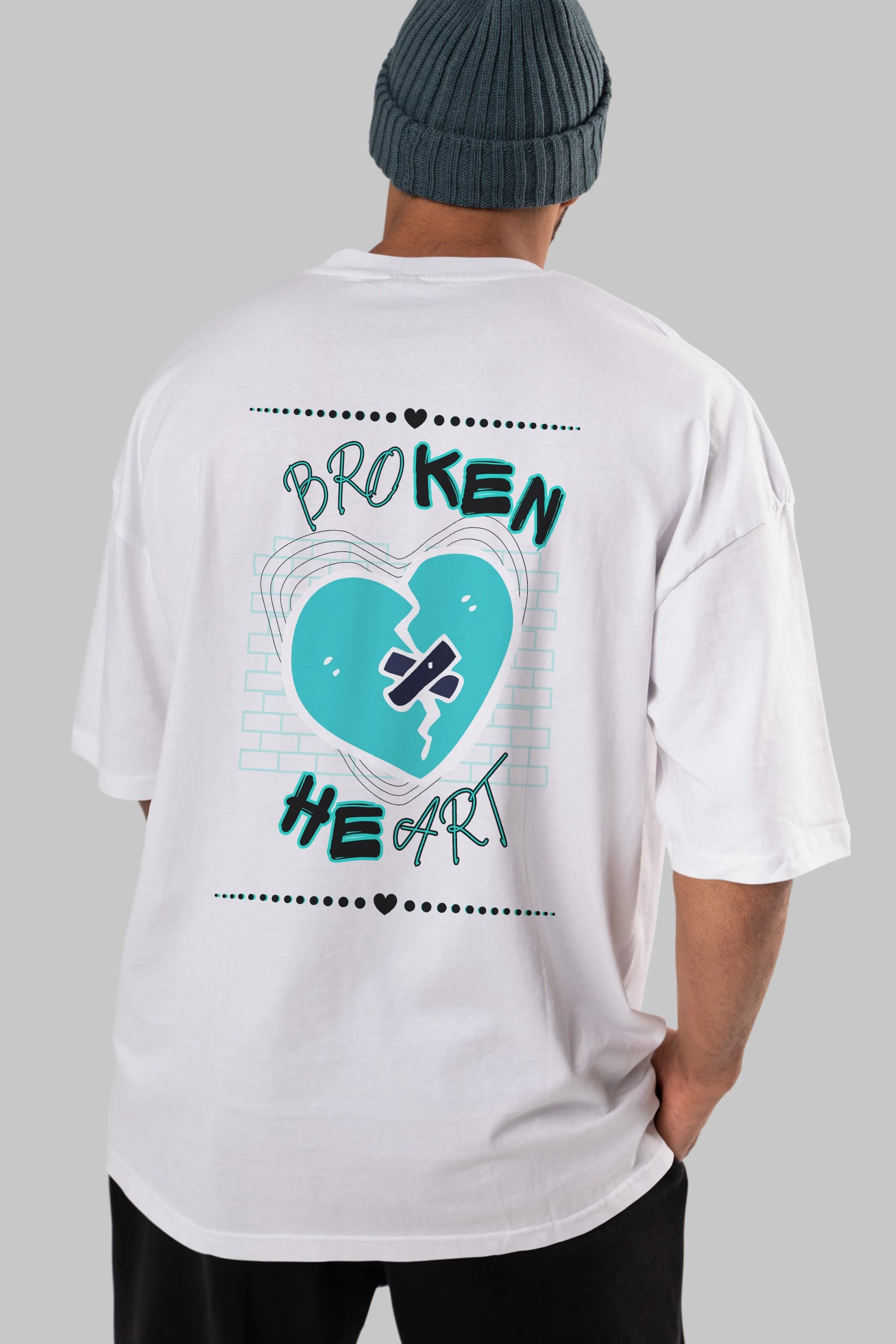 Broken Heart Yazılı Arka Baskılı Oversize t-shirt Erkek Kadın Unisex