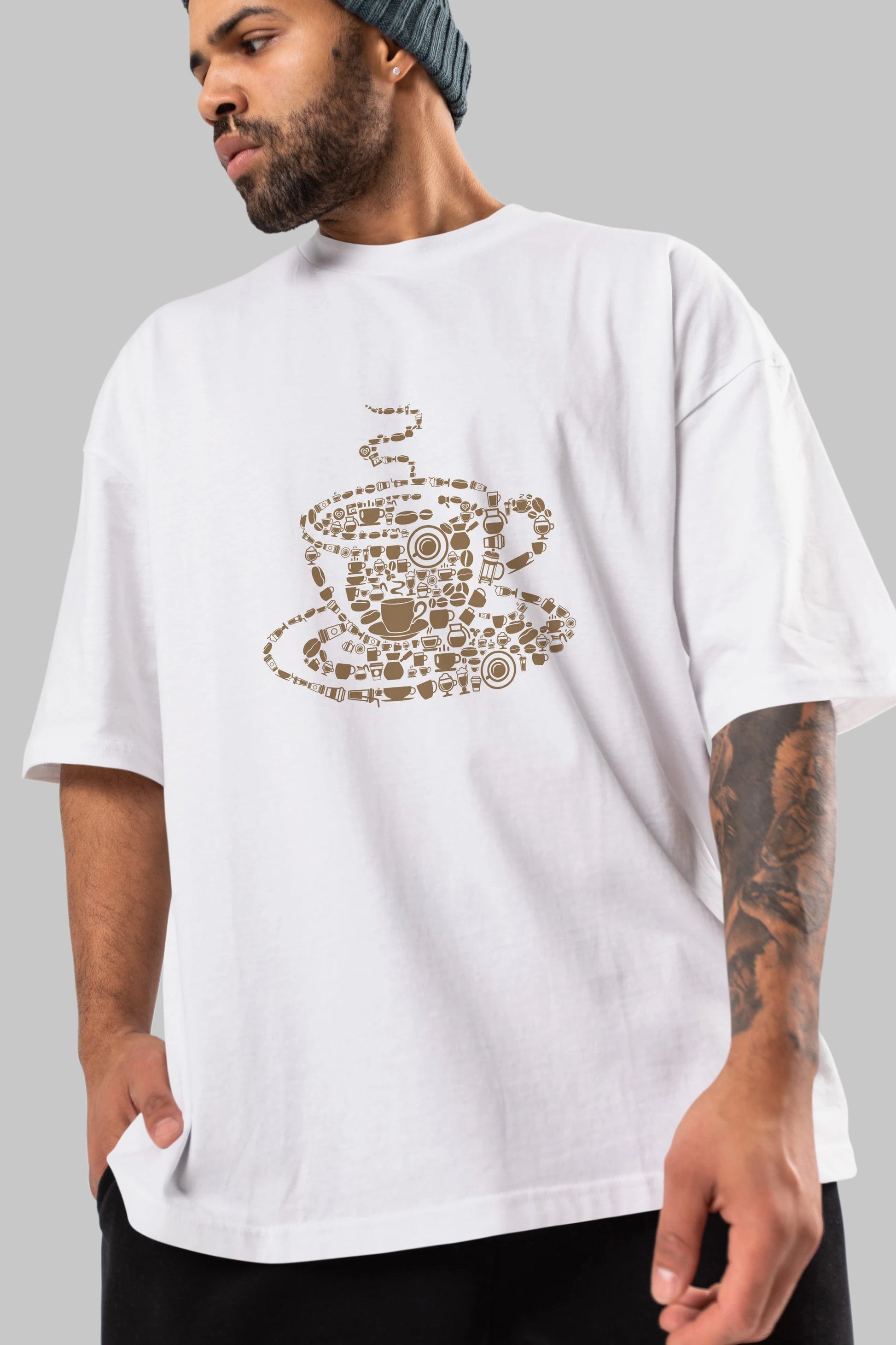 Coffee Ön Baskılı Oversize t-shirt %100 pamuk Erkek Kadın Unisex