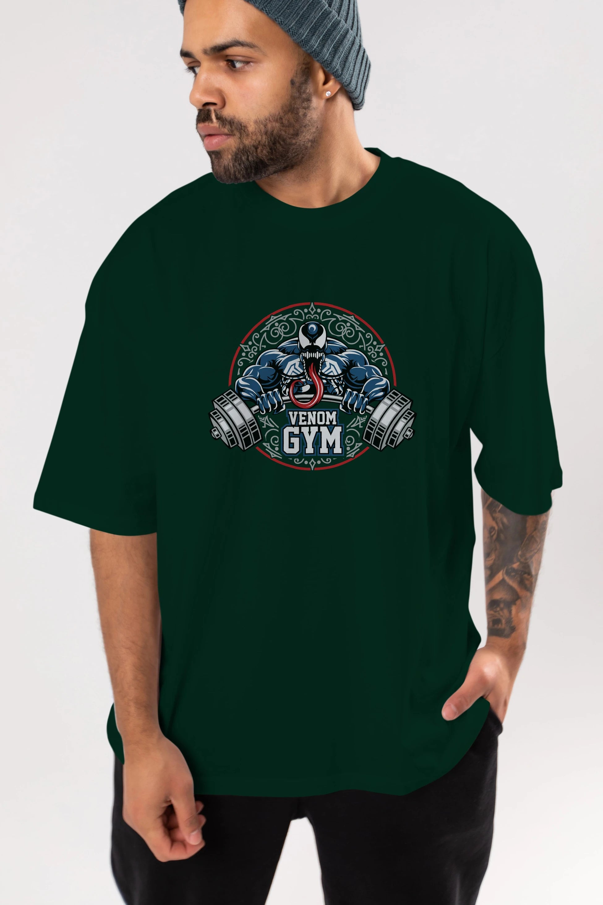Venom GYM Ön Baskılı Oversize t-shirt Erkek Kadın Unisex %100 Pamuk Bisiklet Yaka tişort