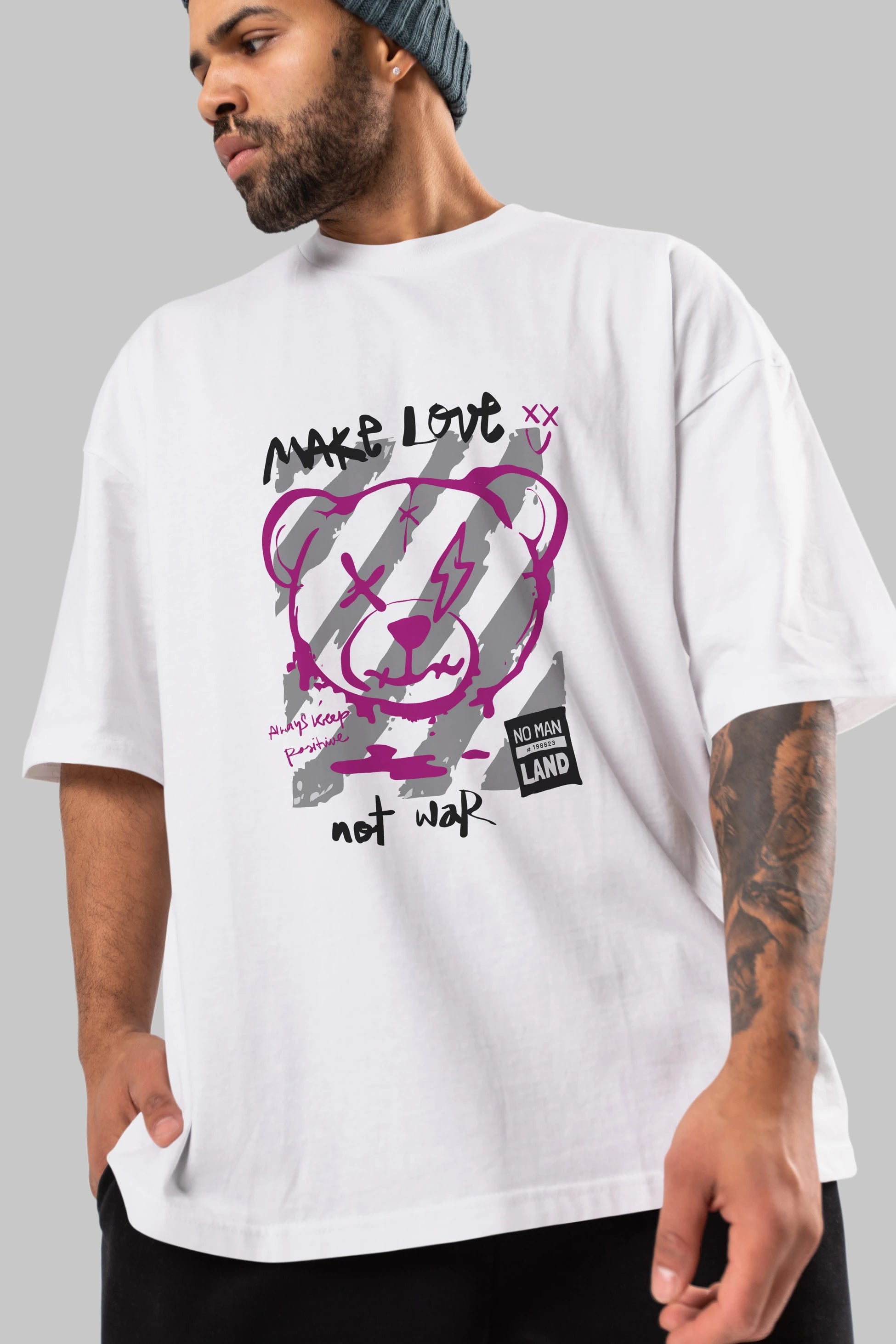 Make Love Bear Ön Baskılı Oversize t-shirt Erkek Kadın Unisex