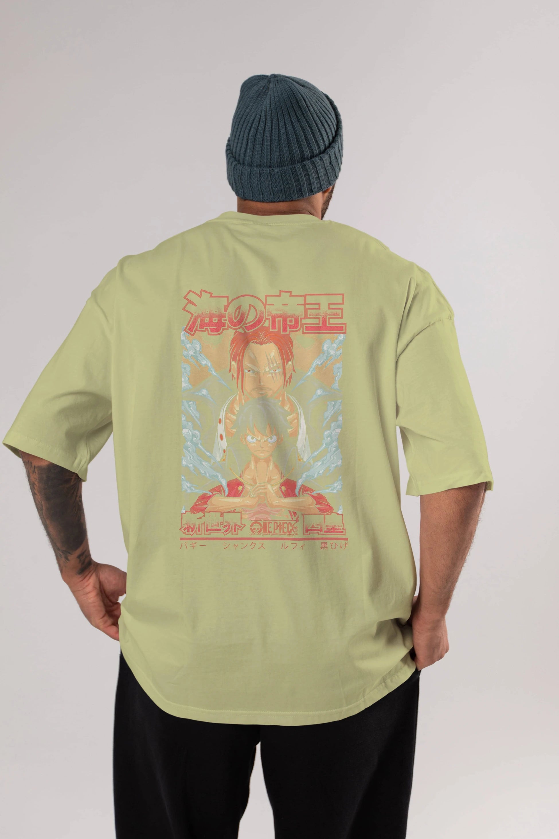 MONKEY D. LUFF and SHANKS Anime Arka Baskılı Oversize t-shirt Erkek Kadın Unisex