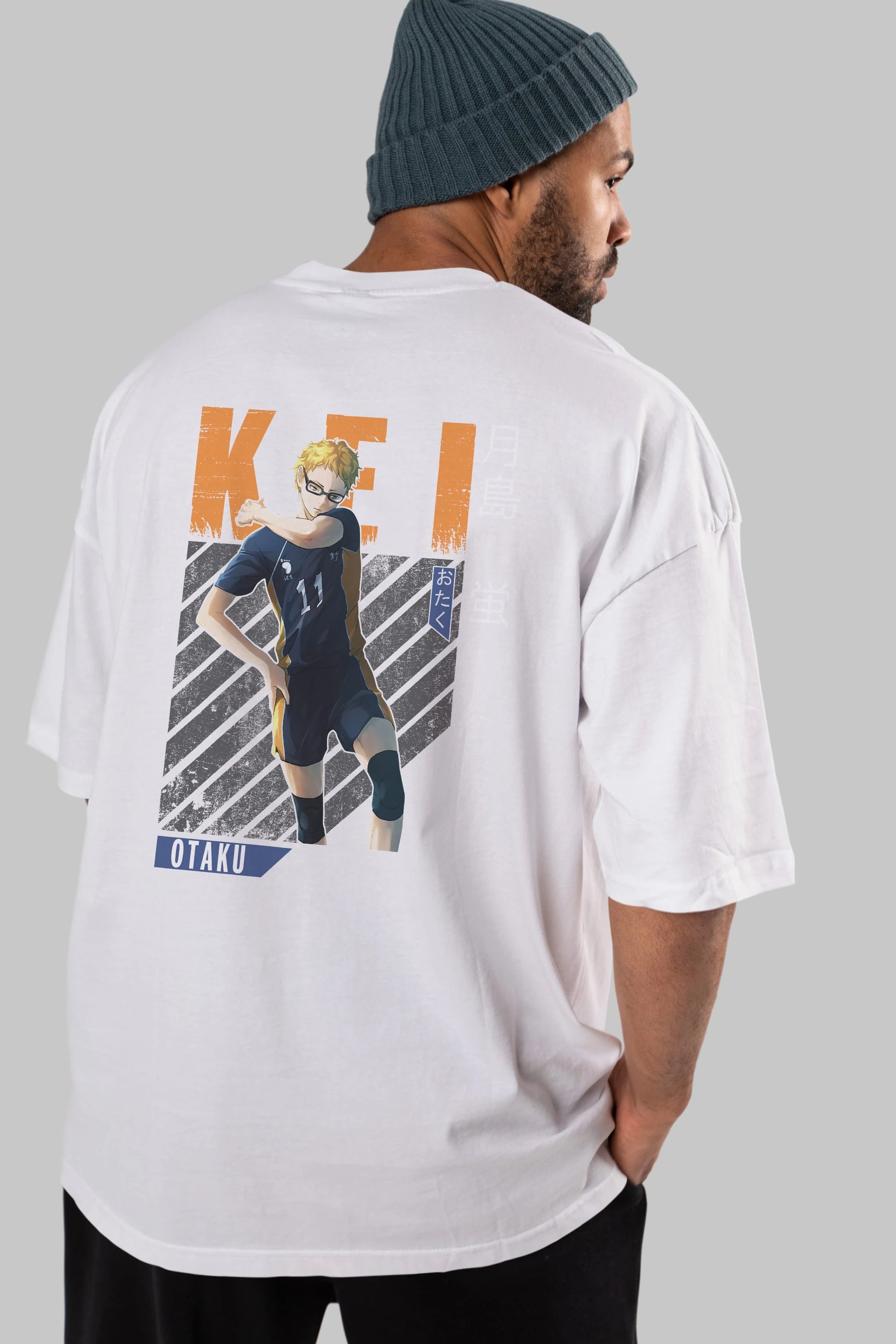 Kei Tsukishima 2 Anime Arka Baskılı Oversize t-shirt Erkek Kadın Unisex