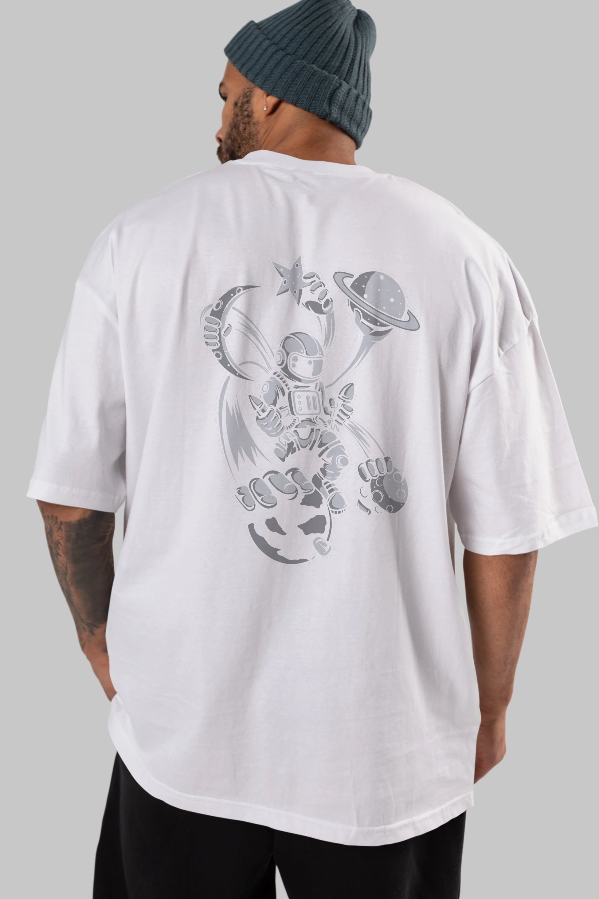 Astronaut Multiple Hands Arka Baskılı Oversize t-shirt Erkek Kadın Unisex