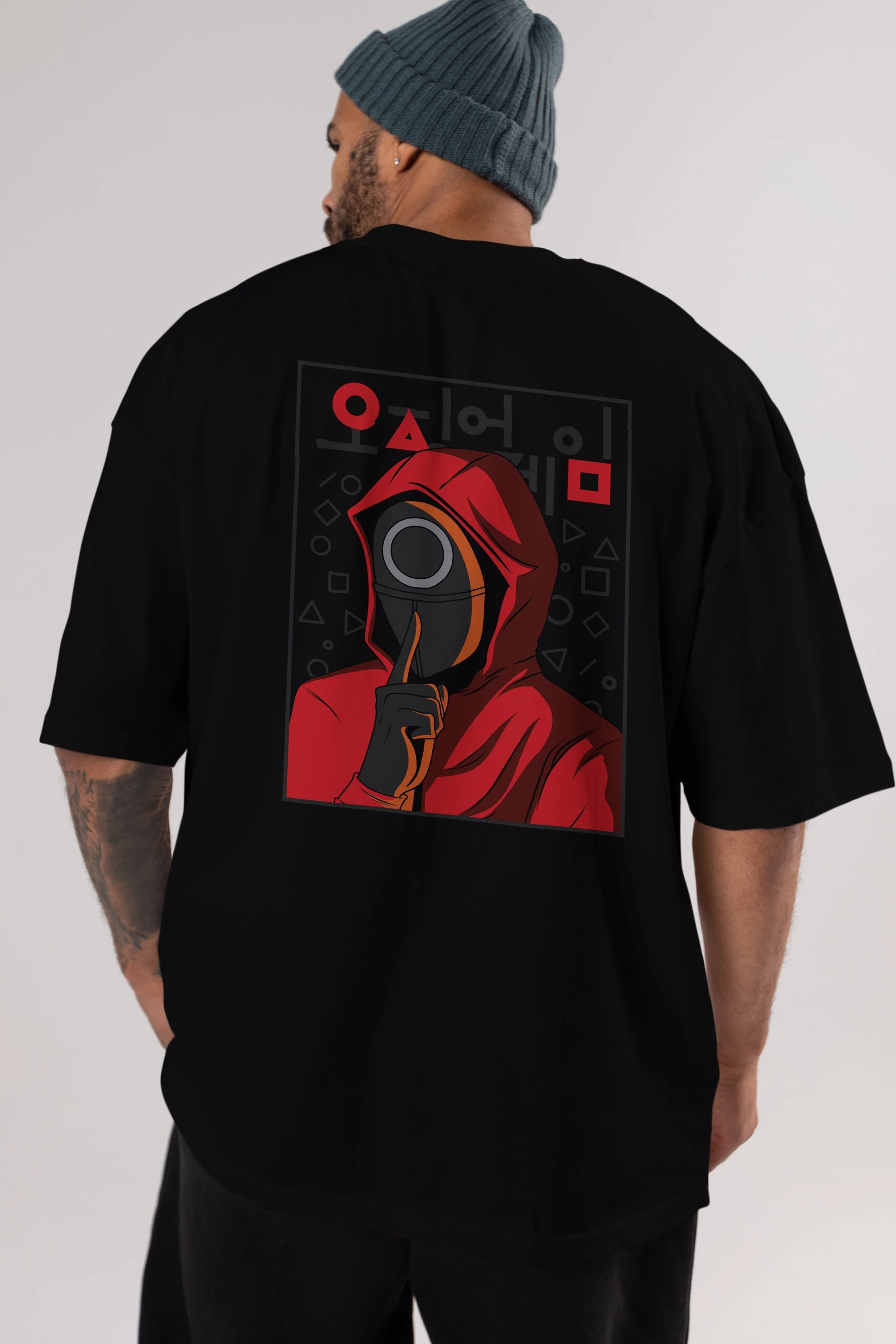 Squid Game (5) Arka Baskılı Oversize t-shirt Erkek Kadın Unisex %100 Pamuk Bisiklet Yaka tişort