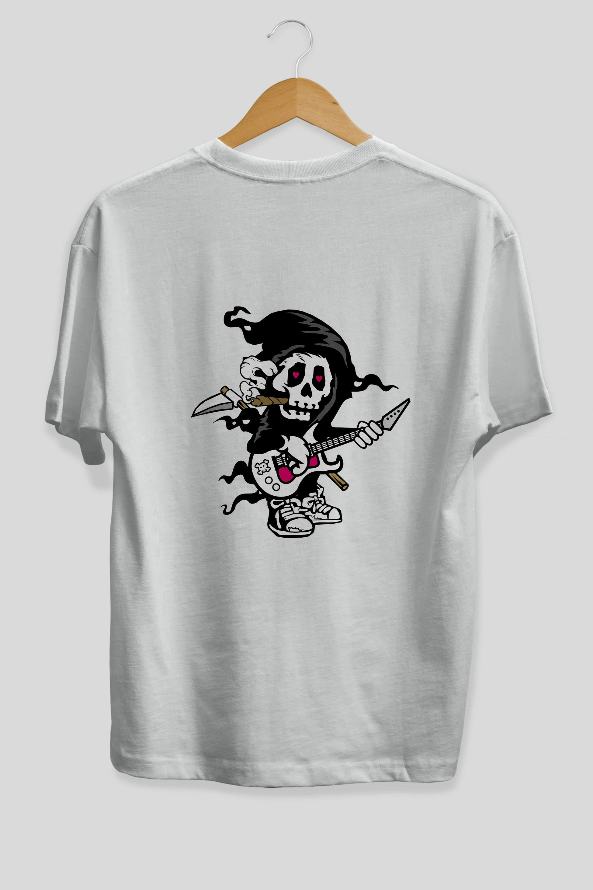 Grim Rockstar Arka Baskılı Oversize t-shirt Erkek Kadın Unisex %100 Pamuk tişort