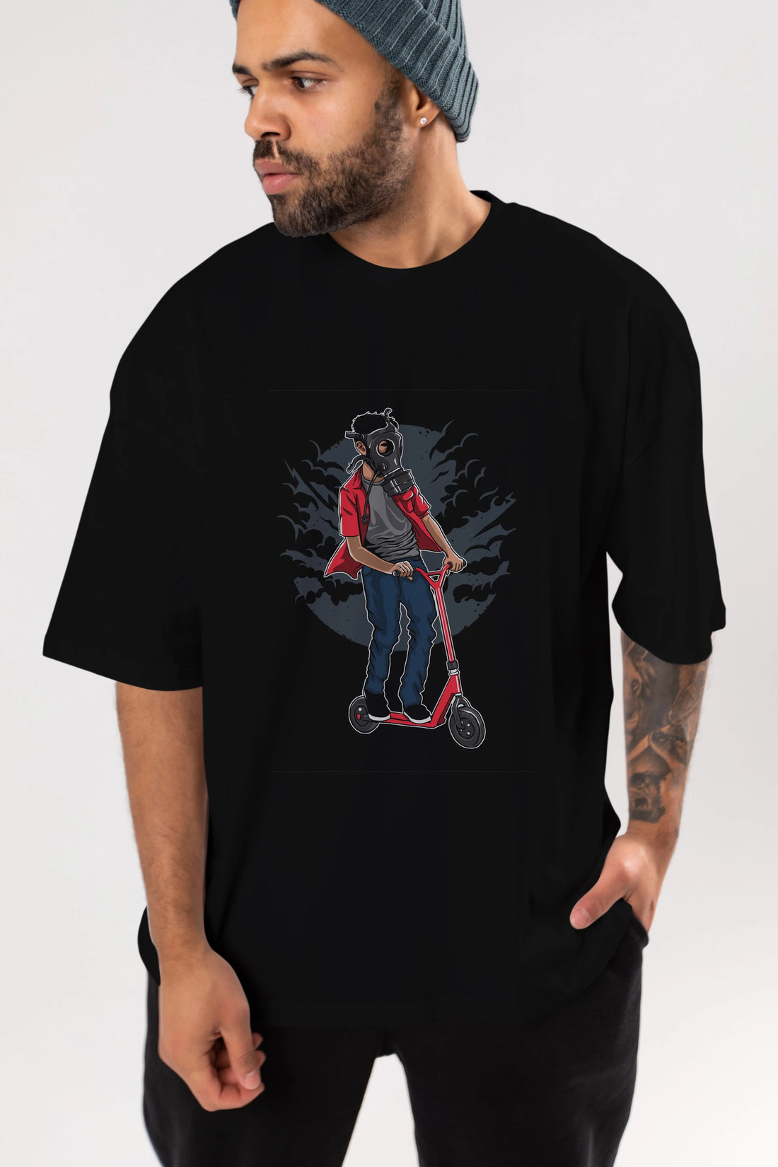 Gasmask Rider Ön Baskılı Oversize t-shirt Erkek Kadın Unisex %100 Pamuk tişort