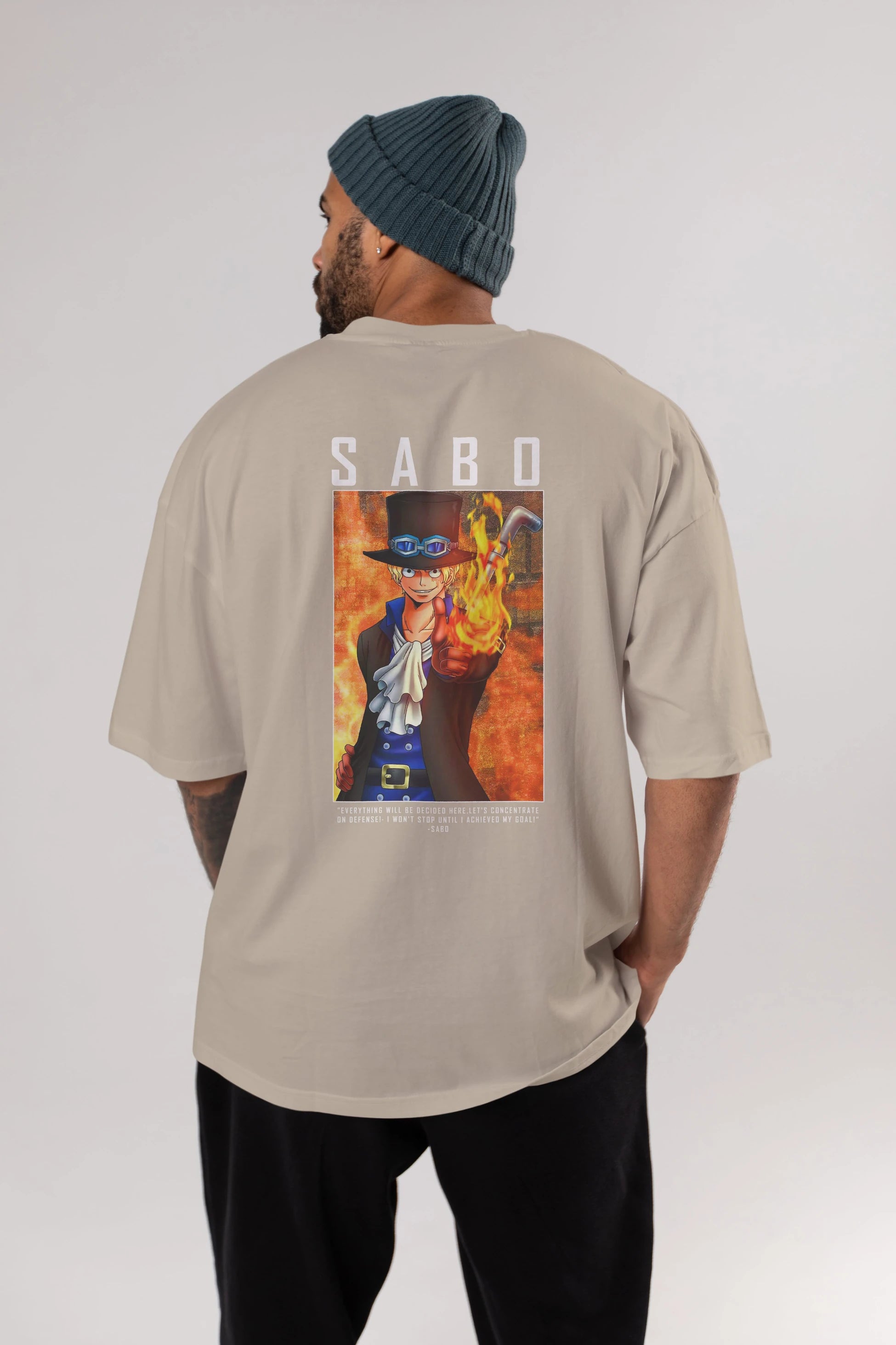 Sabo Anime Arka Baskılı Oversize t-shirt Erkek Kadın Unisex %100 pamuk tişort