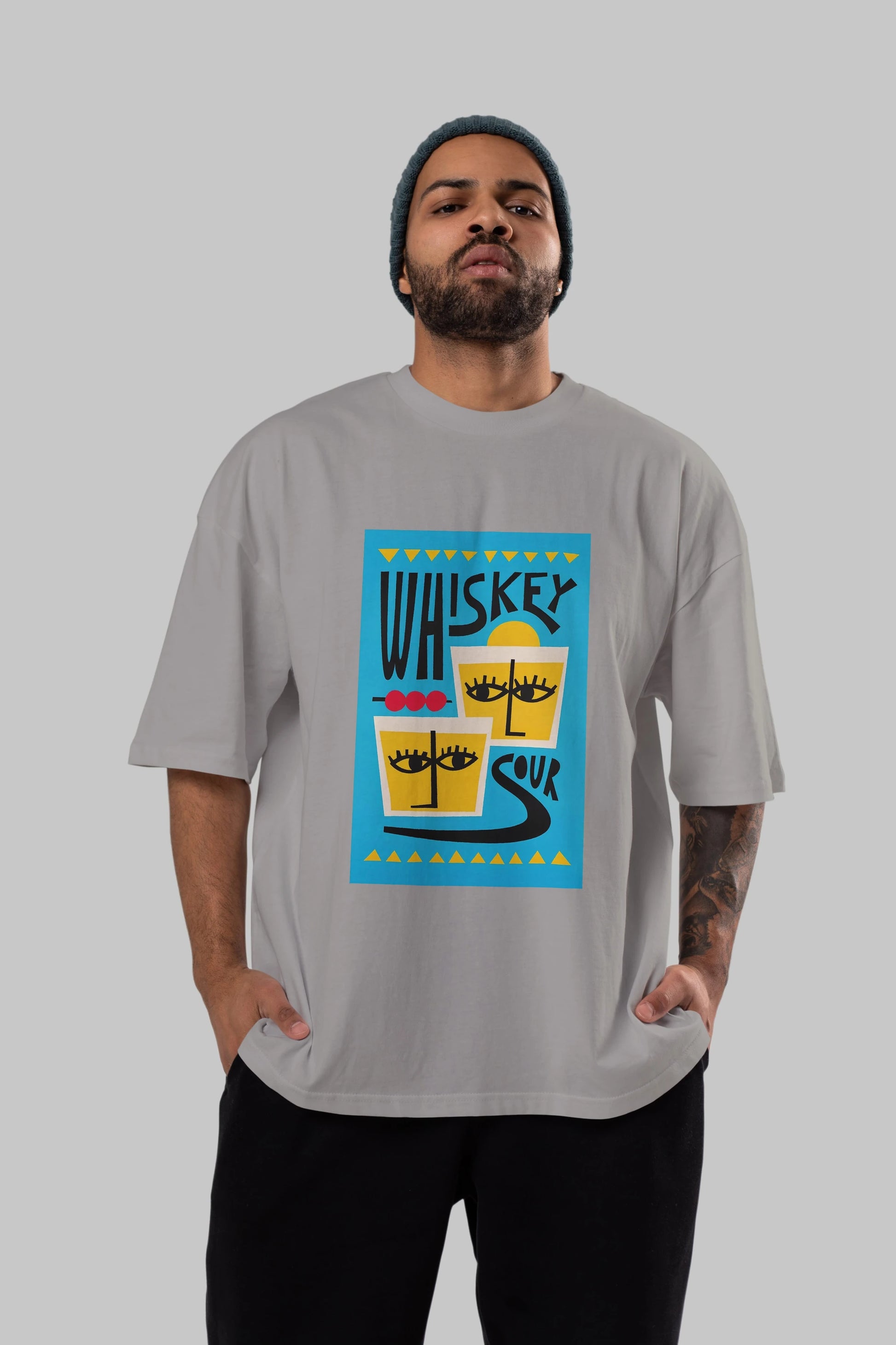 Whiskey Sour 2 Ön Baskılı Oversize t-shirt Erkek Kadın Unisex %100 Pamuk Bisiklet Yaka tişort