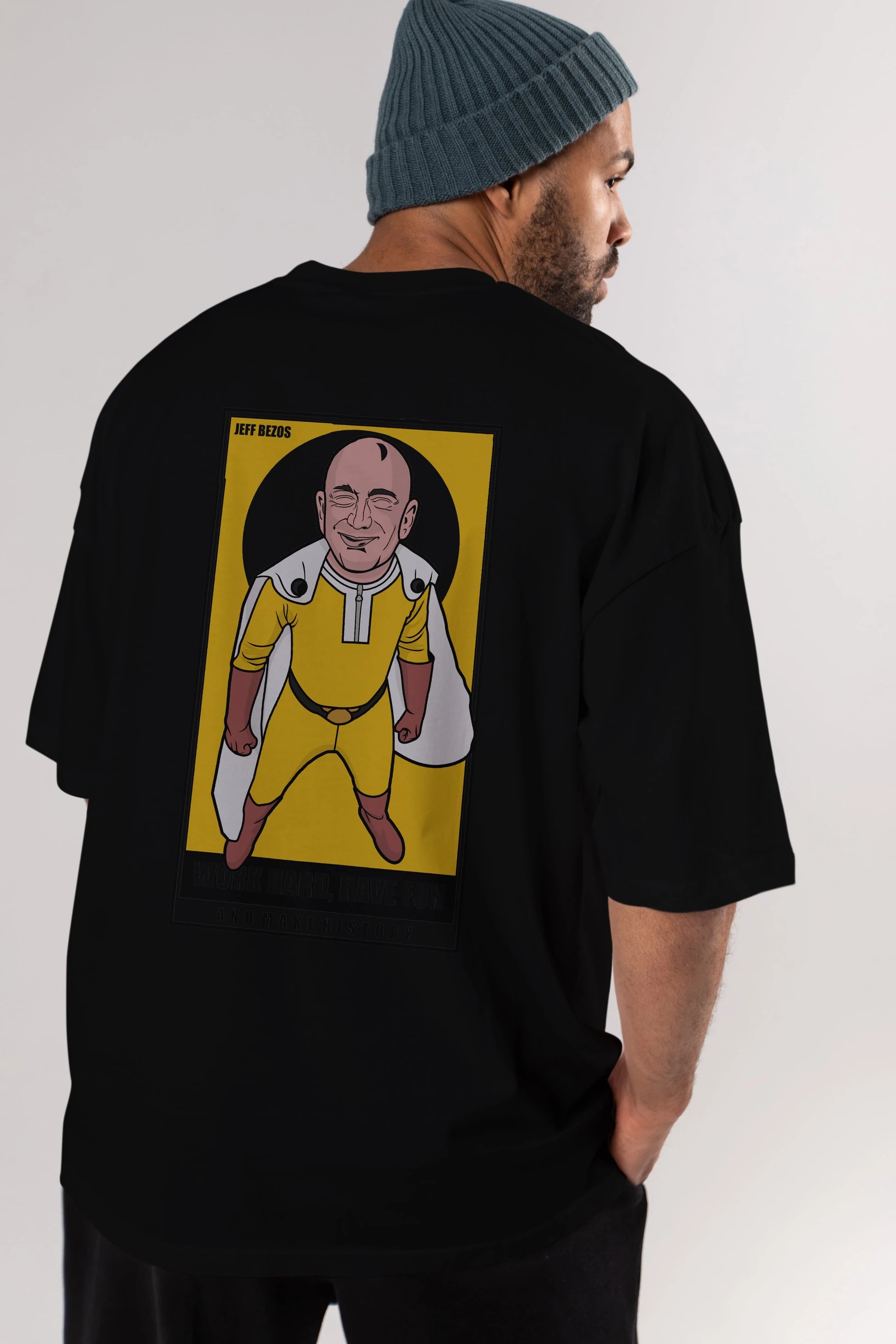 Jeff Bezos Saitama Arka Baskılı Oversize t-shirt Erkek Kadın Unisex %100 Pamuk tişort