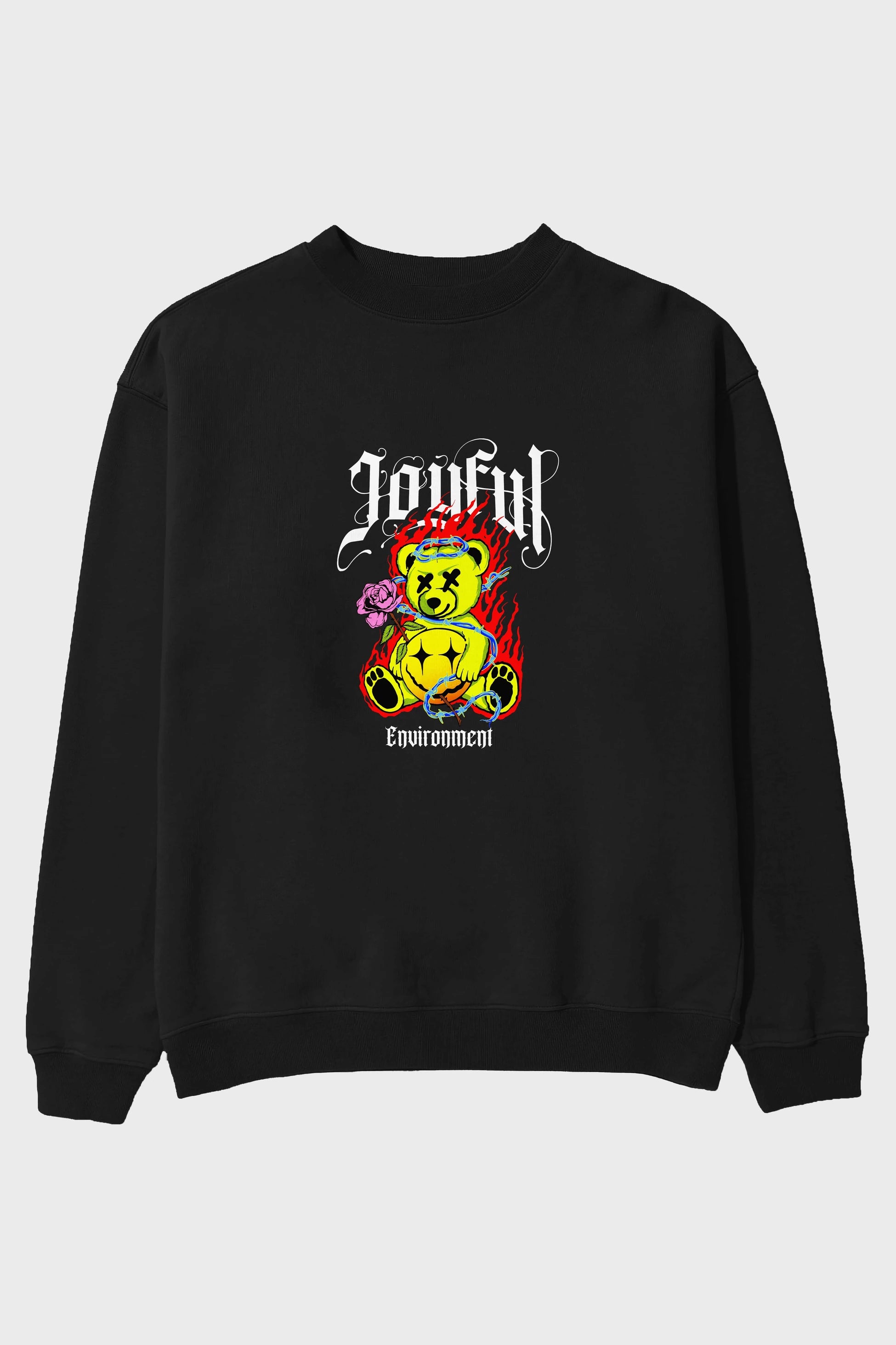 Joyful Bear Ön Baskılı Oversize Sweatshirt Erkek Kadın Unisex