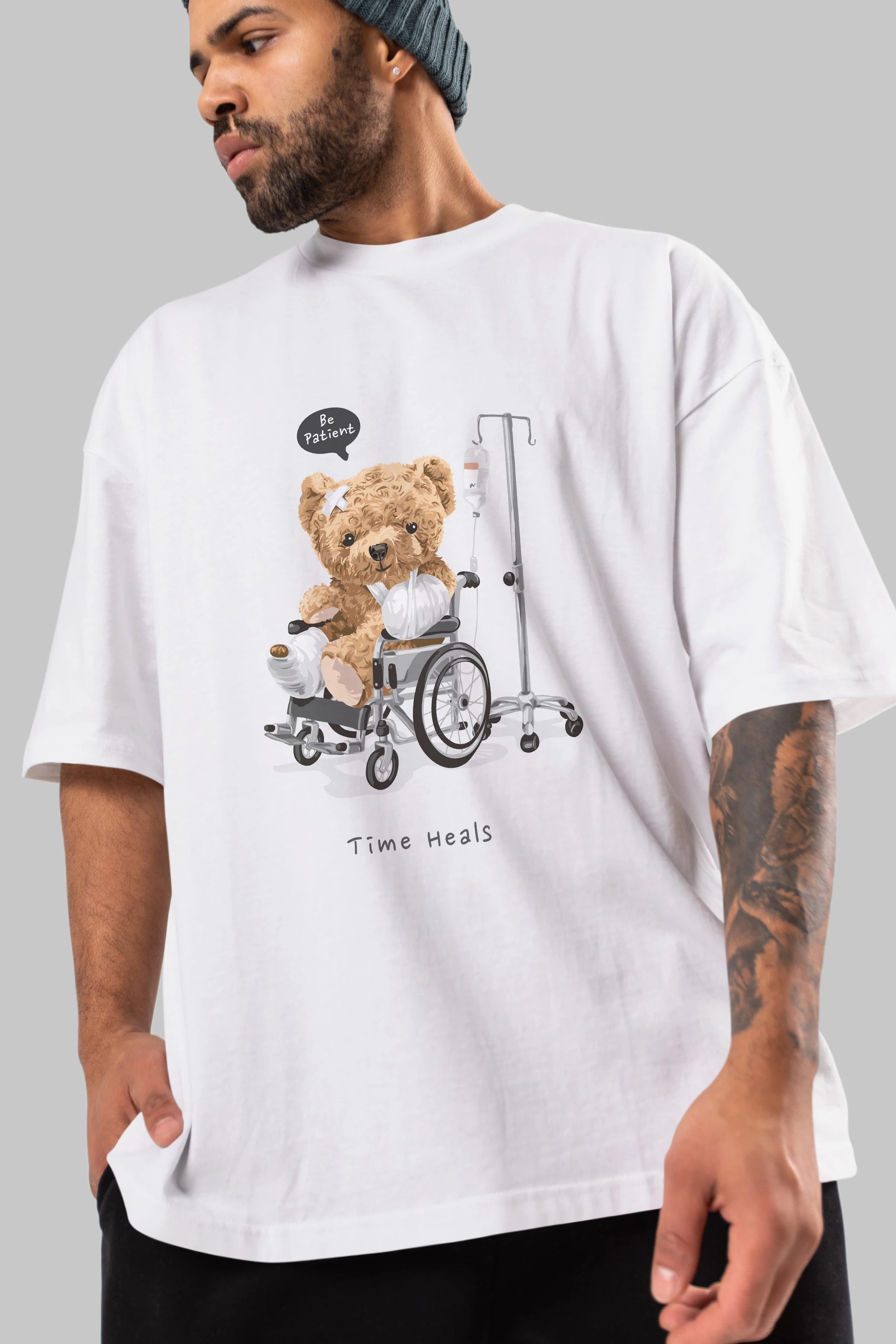 Teddy Bear Time Heals Ön Baskılı Oversize t-shirt Erkek Kadın Unisex %100 Pamuk