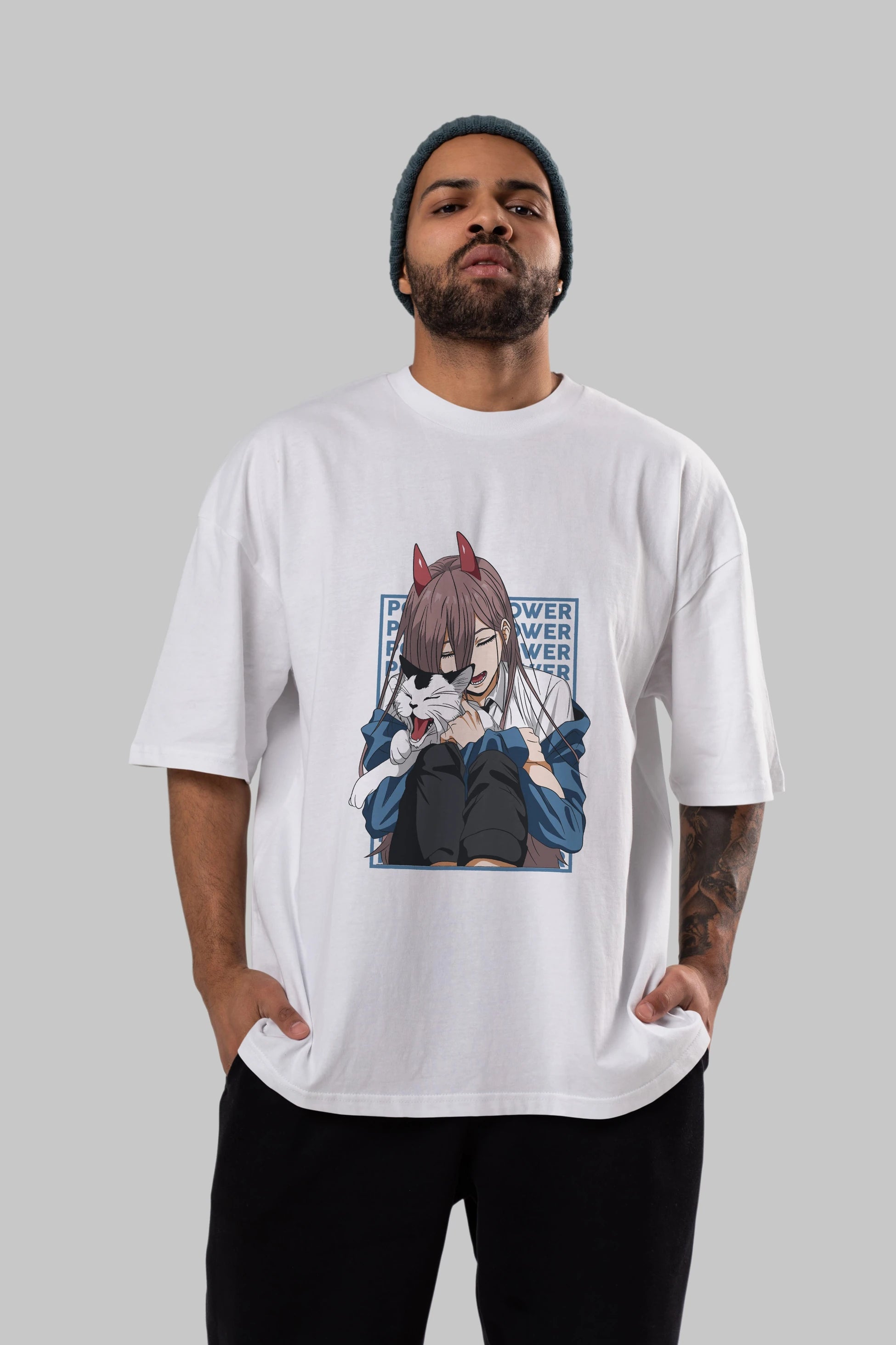 POWER CHAINSAWMAN Anime Ön Baskılı Oversize t-shirt %100 pamuk Erkek Kadın Unisex