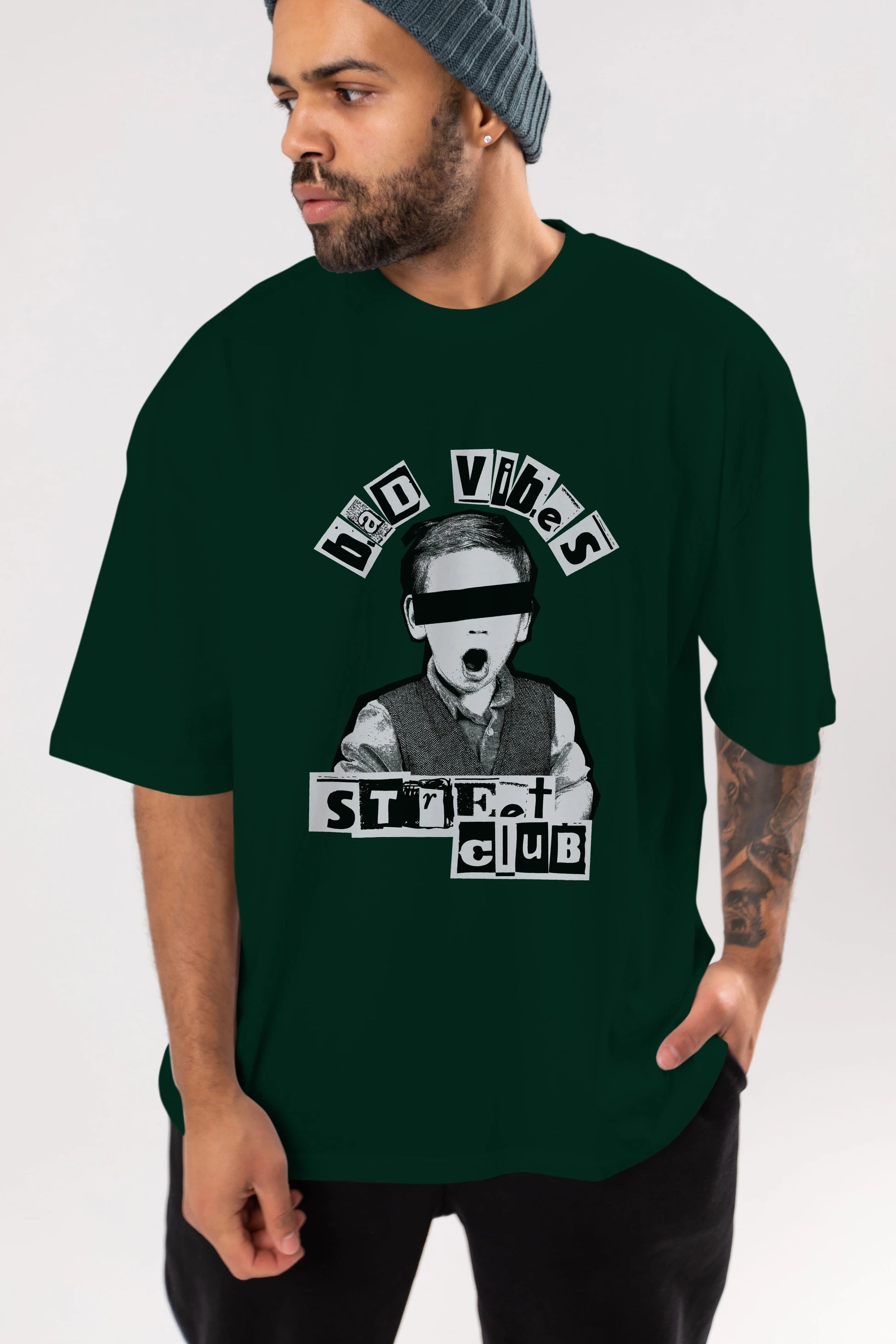 Bad Vibes Street Club Ön Baskılı Oversize t-shirt Erkek Kadın Unisex