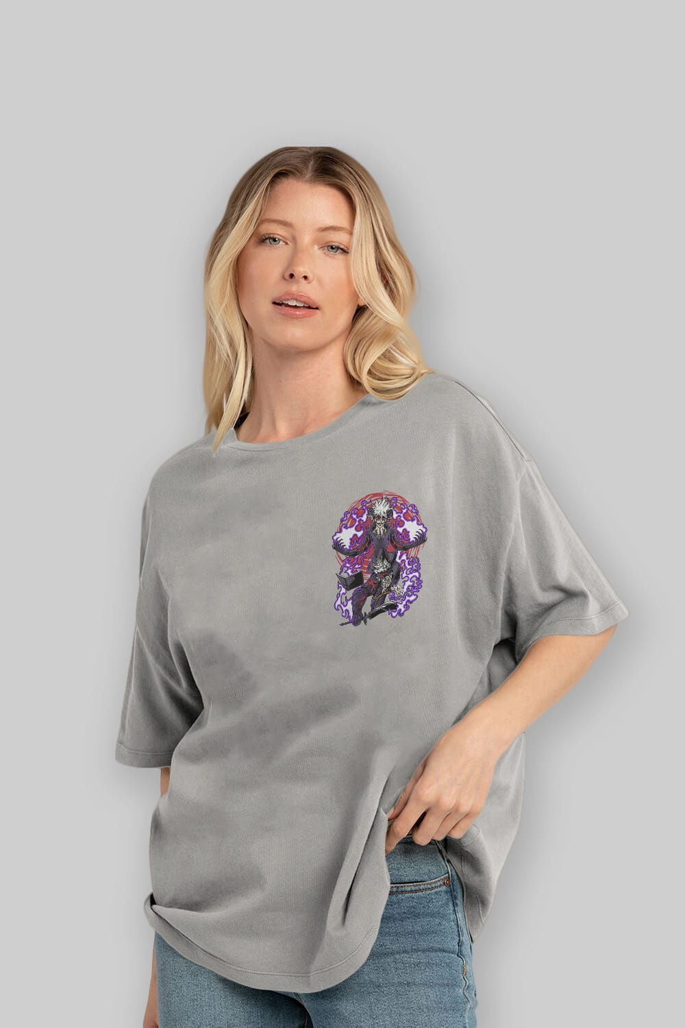 BLACK CLOVER DEVIL UNION Ön Sol Baskılı Oversize t-shirt Erkek Kadın Unisex %100 Pamuk Bisiklet Yaka tişort