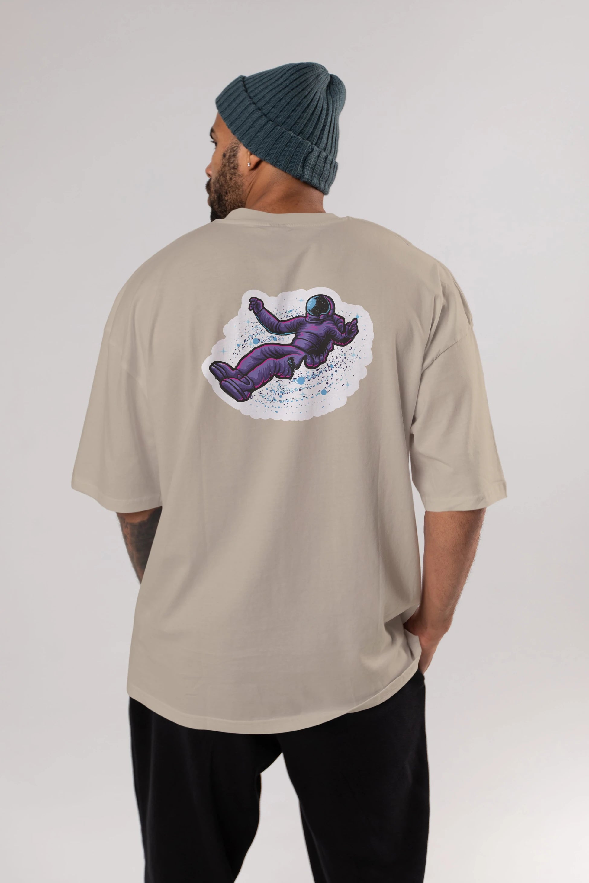 Having fun in outer space sticker Arka Baskılı Oversize t-shirt Erkek Kadın Unisex